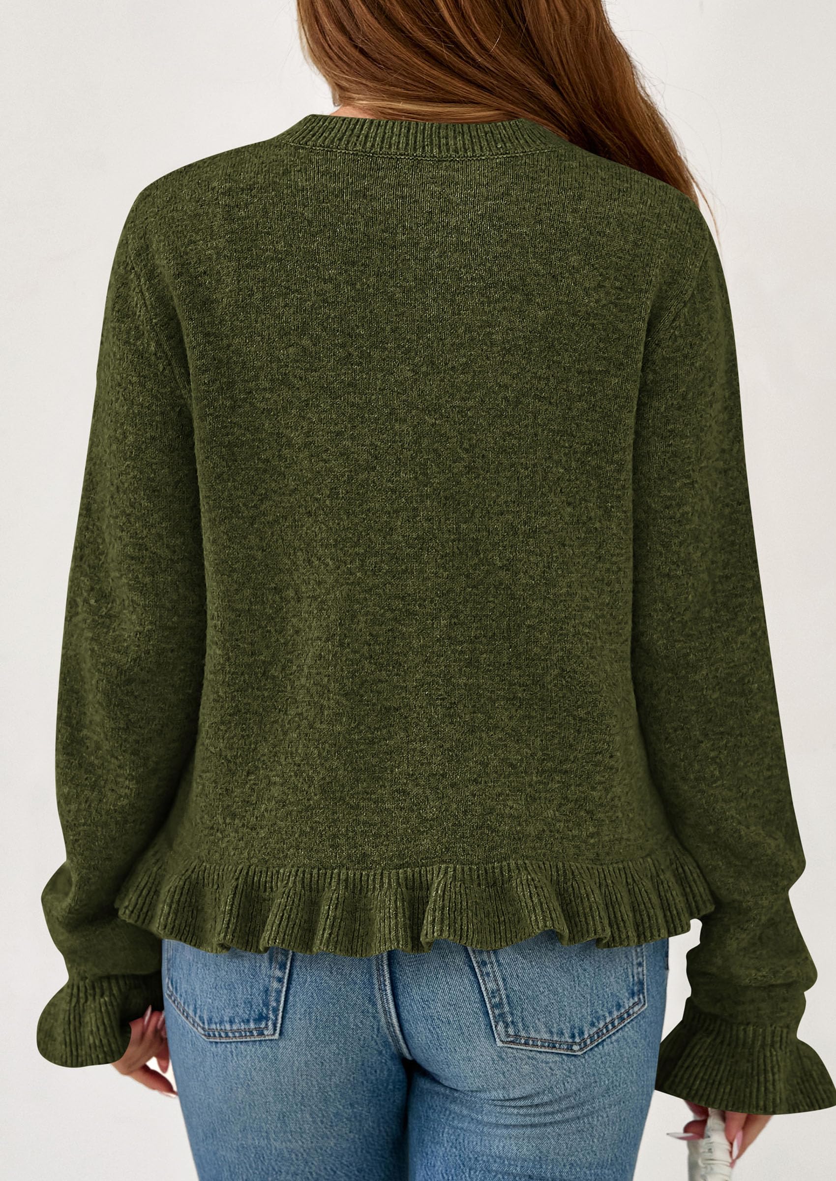 PRETTYGARDEN Womens Fall Button Down Cardigans Chunky Knit Ruffle Open Front Cropped Cardigan Sweaters Soft Long Sleeve Tops