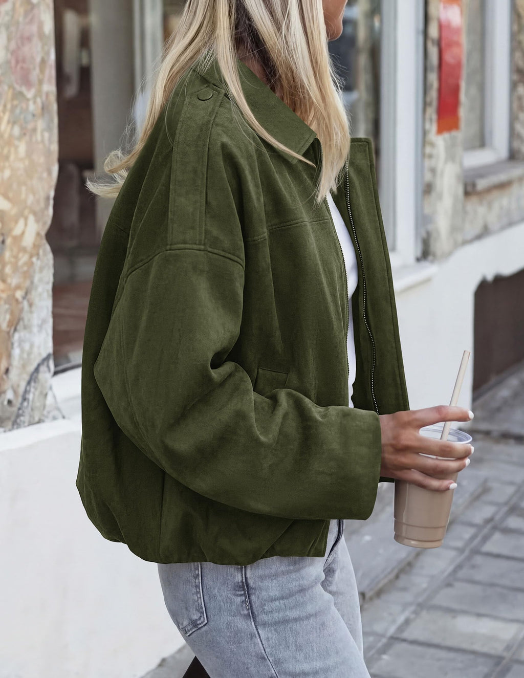 PRETTYGARDEN Women's Faux Suede Cropped Bomber Jacket | Long Sleeve Zip Up Casual Going Out Jackets Coat, Oversized Loose Fit Western Outfits, Trendy Outerwear, Fall Clothes