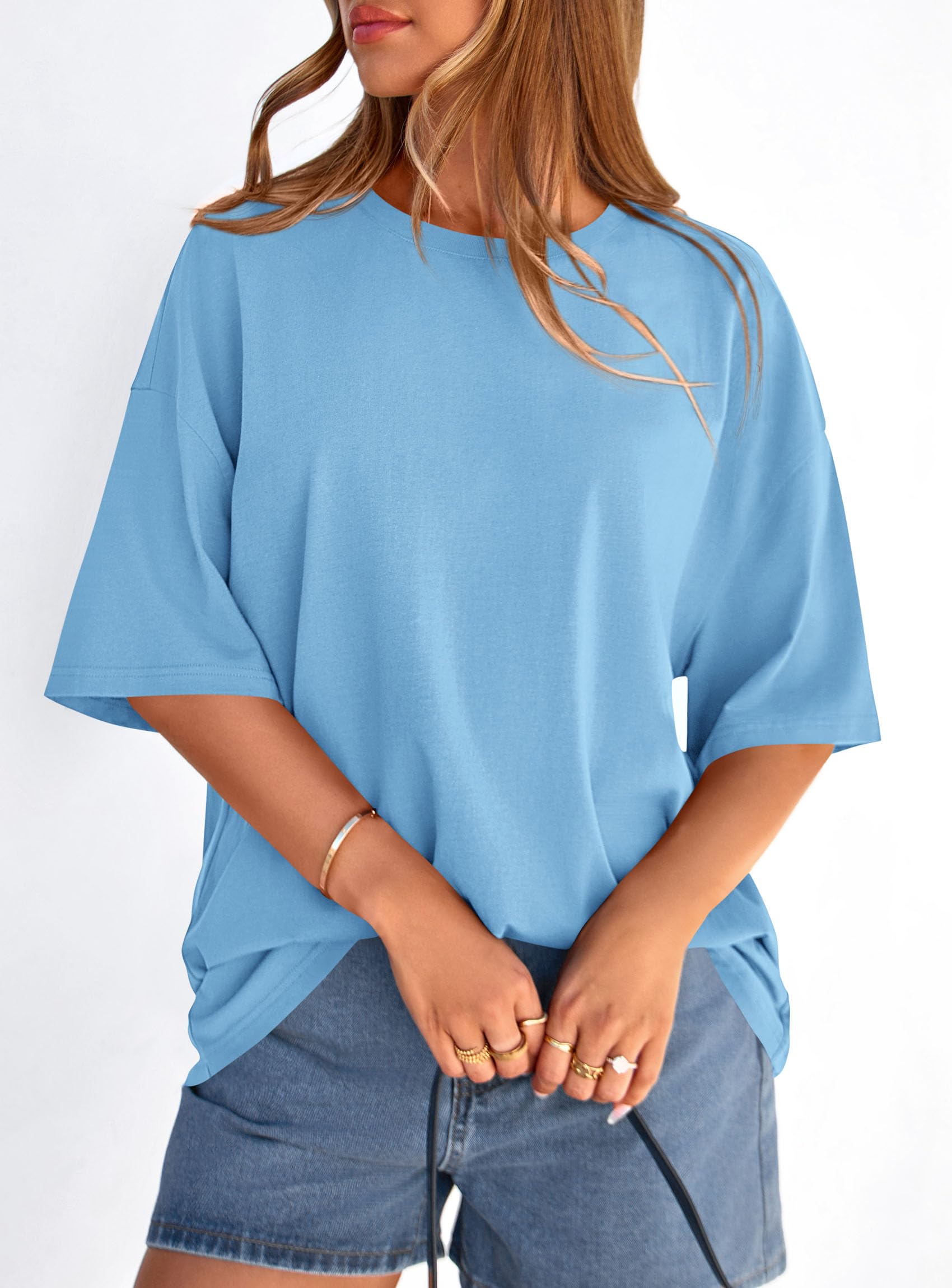 PRETTYGARDEN Women's Spring Going Out Tops Casual Short Sleeve Crewneck Loose Fit Basic Cute Tee Shirts Summer Outfits