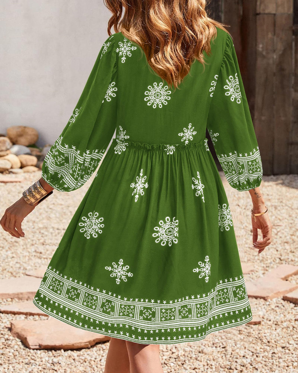 BTFBM Women Casual Spring Summer Dresses V Neck 3/4 Long Sleeve Ruffle Floral Flowy Boho Babydoll Mini Short Beach Dress
