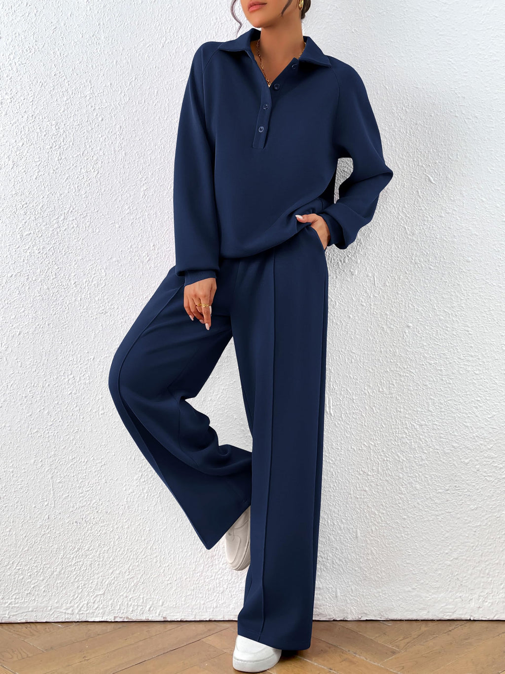 PRETTYGARDEN Women Fall 2 Piece Outfits Sweatsuits Lounge Sets Quarter Button Long Sleeve Sweatshirt, Wide Leg Sweat Pants, Casual 2 Piece Sets Tracksuit, Airport Travel Outfits for Women
