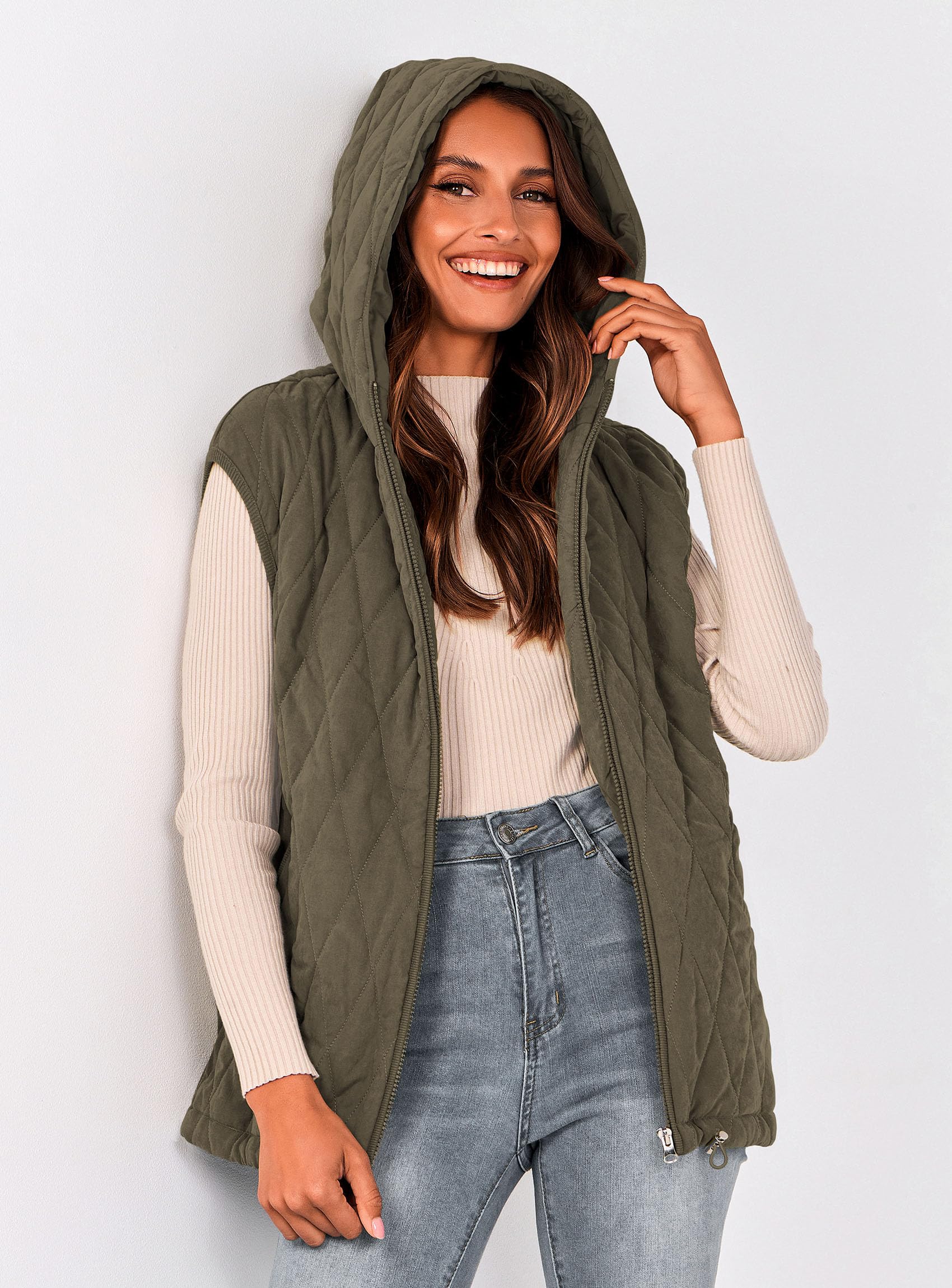 PRETTYGARDEN Women's Fall Spring Vest Casual Sleeveless Hooded Zip Up Jacket Trendy Winter Coat Outerwear