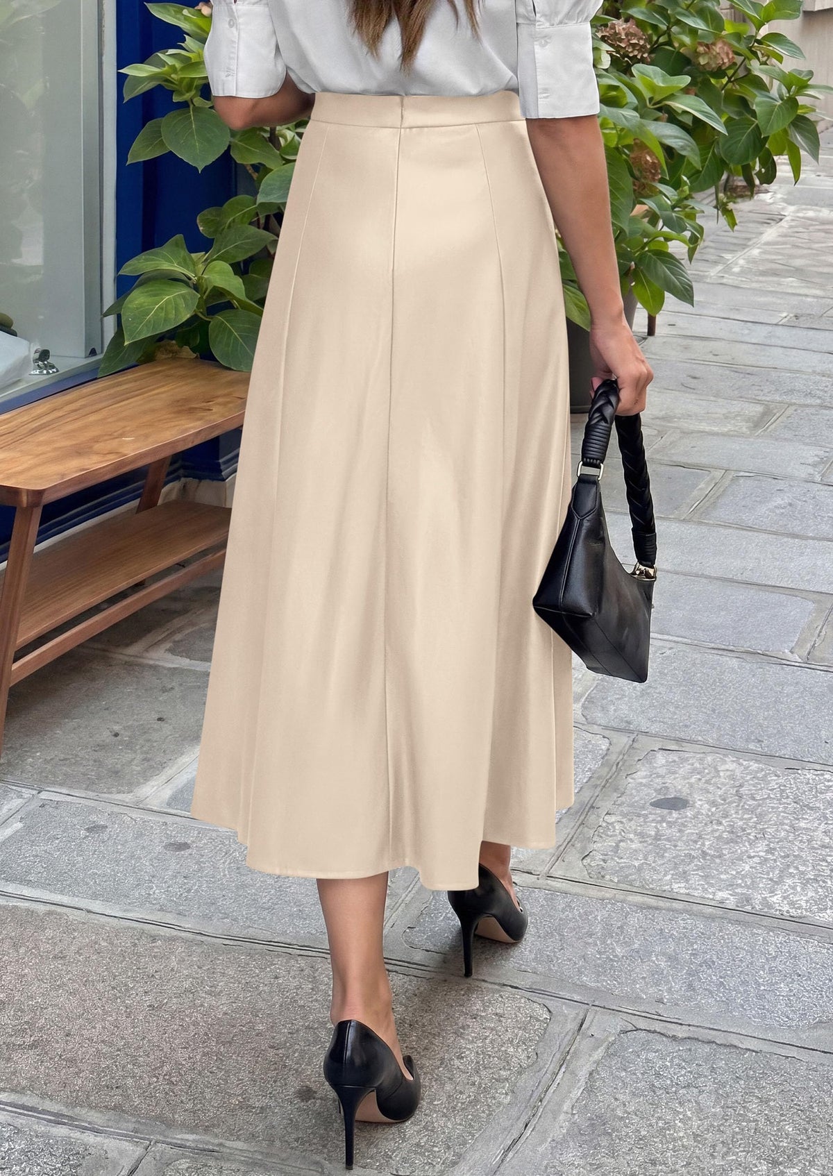 PRETTYGARDEN Womens Faux Leather High Waisted Midi Skirt | Flowy A Line Pleated Skirts, Elegant Swing Flared, Work Business Casual Outfits, Fall Winter Fashion Clothes