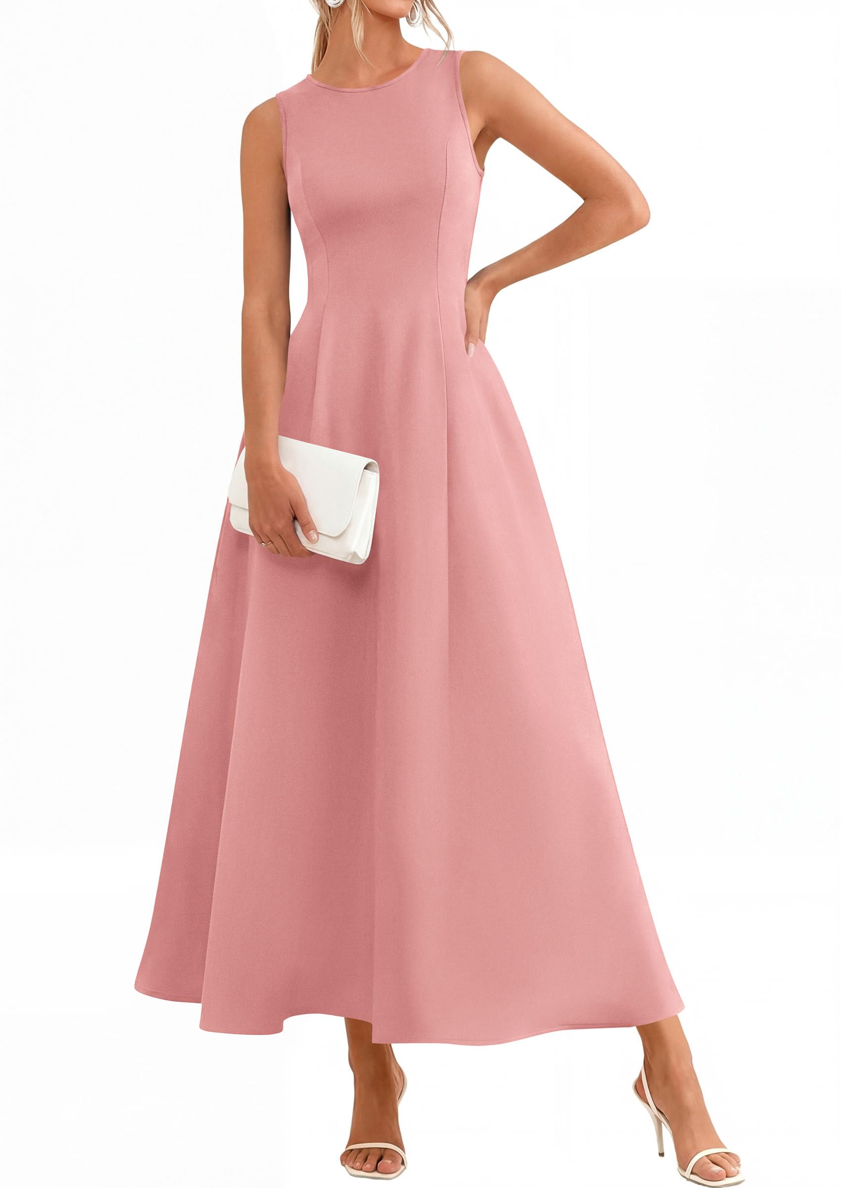PRETTYGARDEN Women's Maxi Dress Summer Wedding Guest Spring A Line Long Tank Flowy Modest Sleeveless Cocktail Dresses
