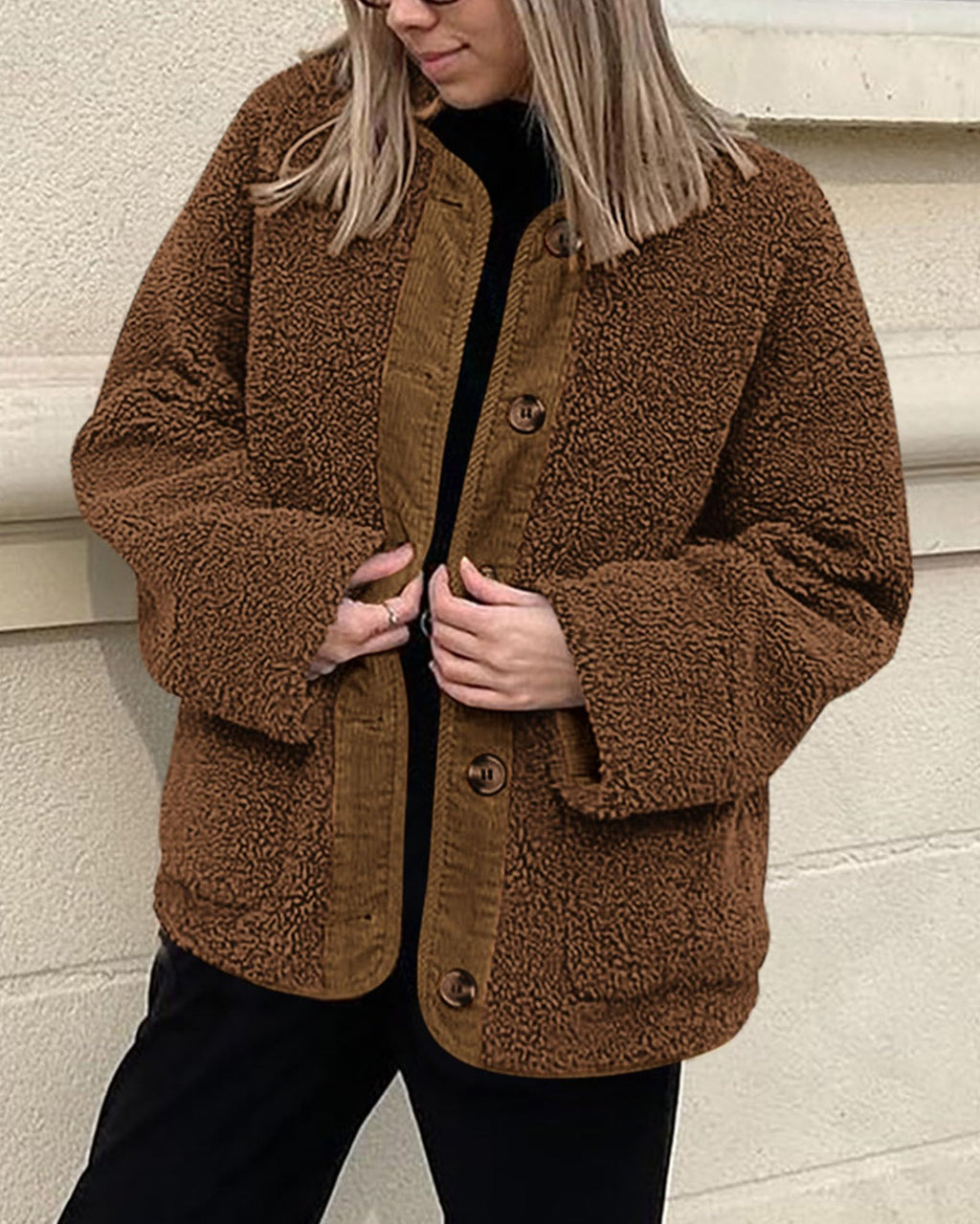 PRETTYGARDEN Women's Winter Coats Long Sleeve Button up Fuzzy Sherpa Fleece Jackets Outerwear Fall Fashion Clothes