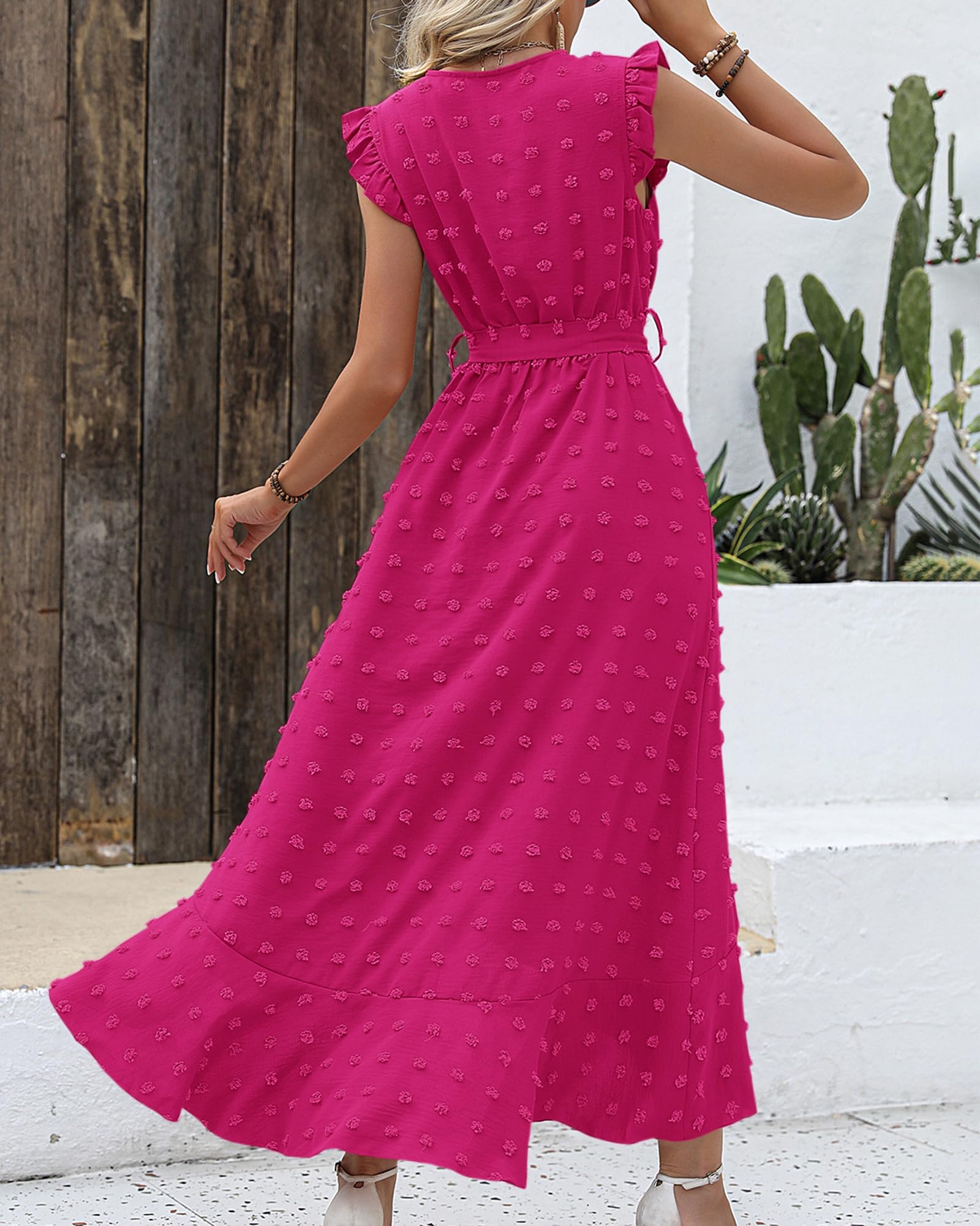 BTFBM Boho Dresses for Women Spring Fashion Cap Sleeve Swiss Dot Flowy Ruffle Beach Wedding Cocktail Maxi Dress