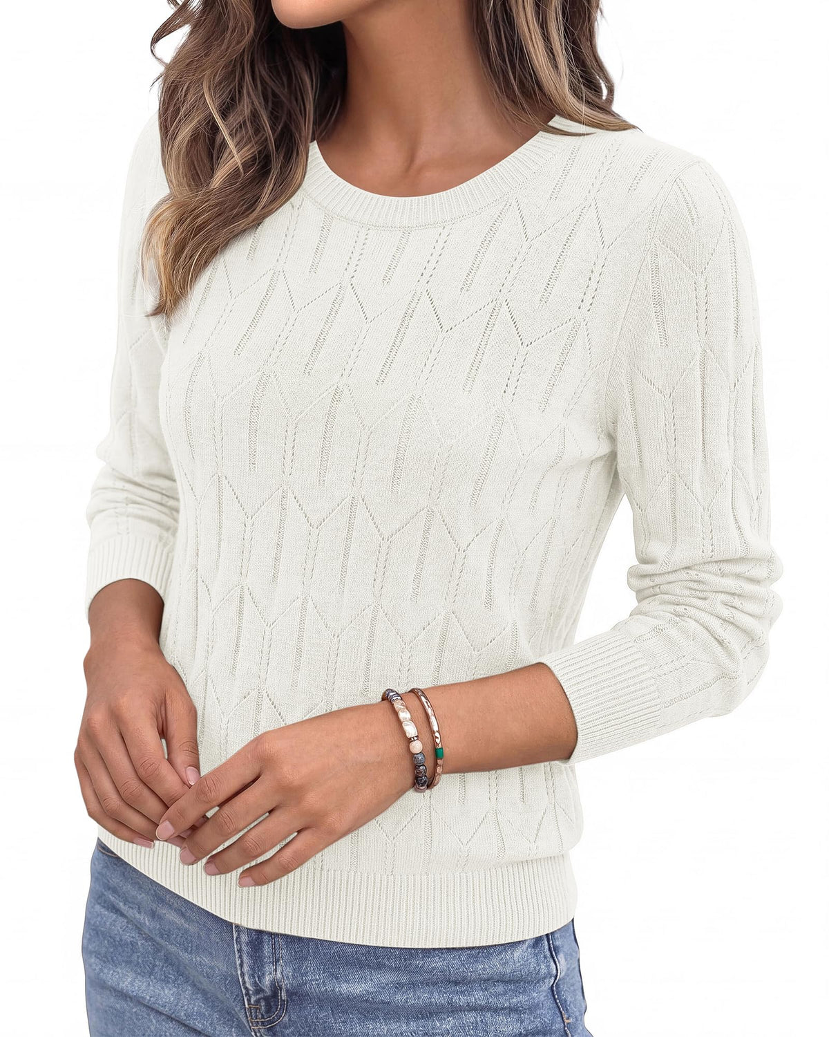 BTFBM Womens Sweaters Long Sleeve Crewneck Pullover Tops Dressy Casual Lightweight Knit Sweater,Small Hollow Out Boho Shirts, Fall Fashion,Winter Layer Basic Clothes,Business Casual Outfits