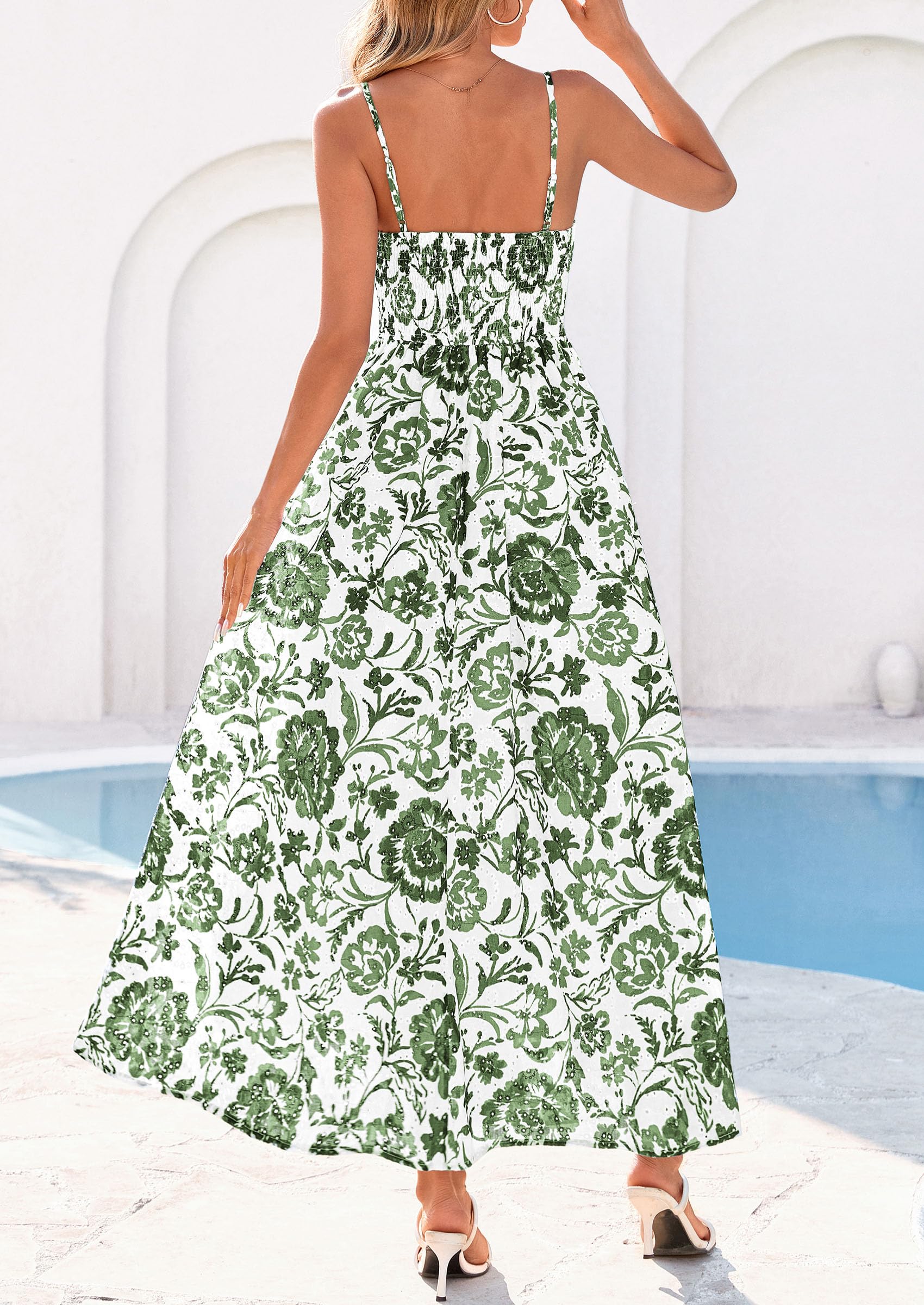 PRETTYGARDEN Womens Spring Boho Maxi Dress Eyelet Floral Long Flowy Sundresses Summer Beach Vacation Clothes