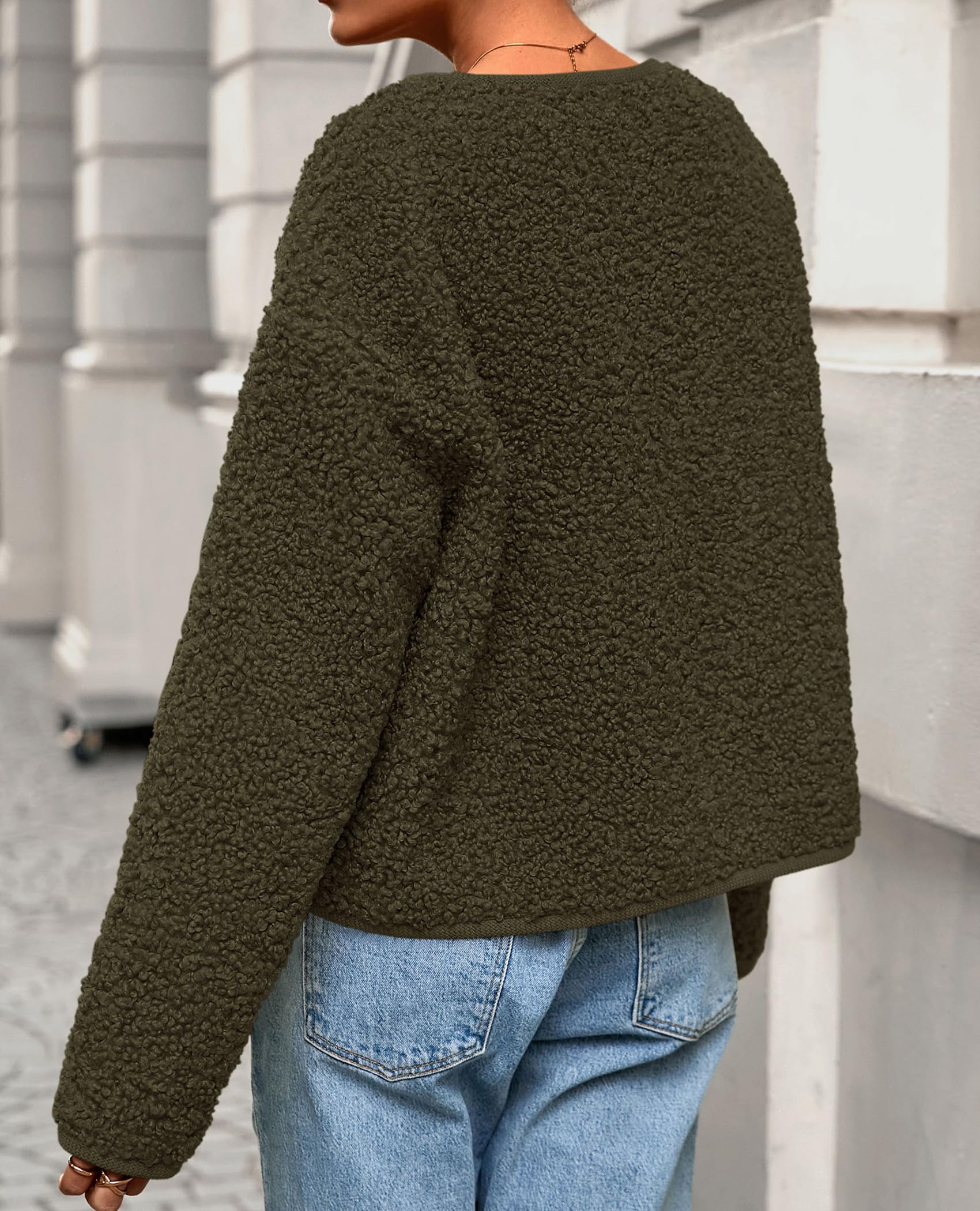 PRETTYGARDEN Women's Fall Fashion Clothes Trendy Fleece Sherpa Cropped Jackets Buttons Warm Casual Winter Faux Fur Coats