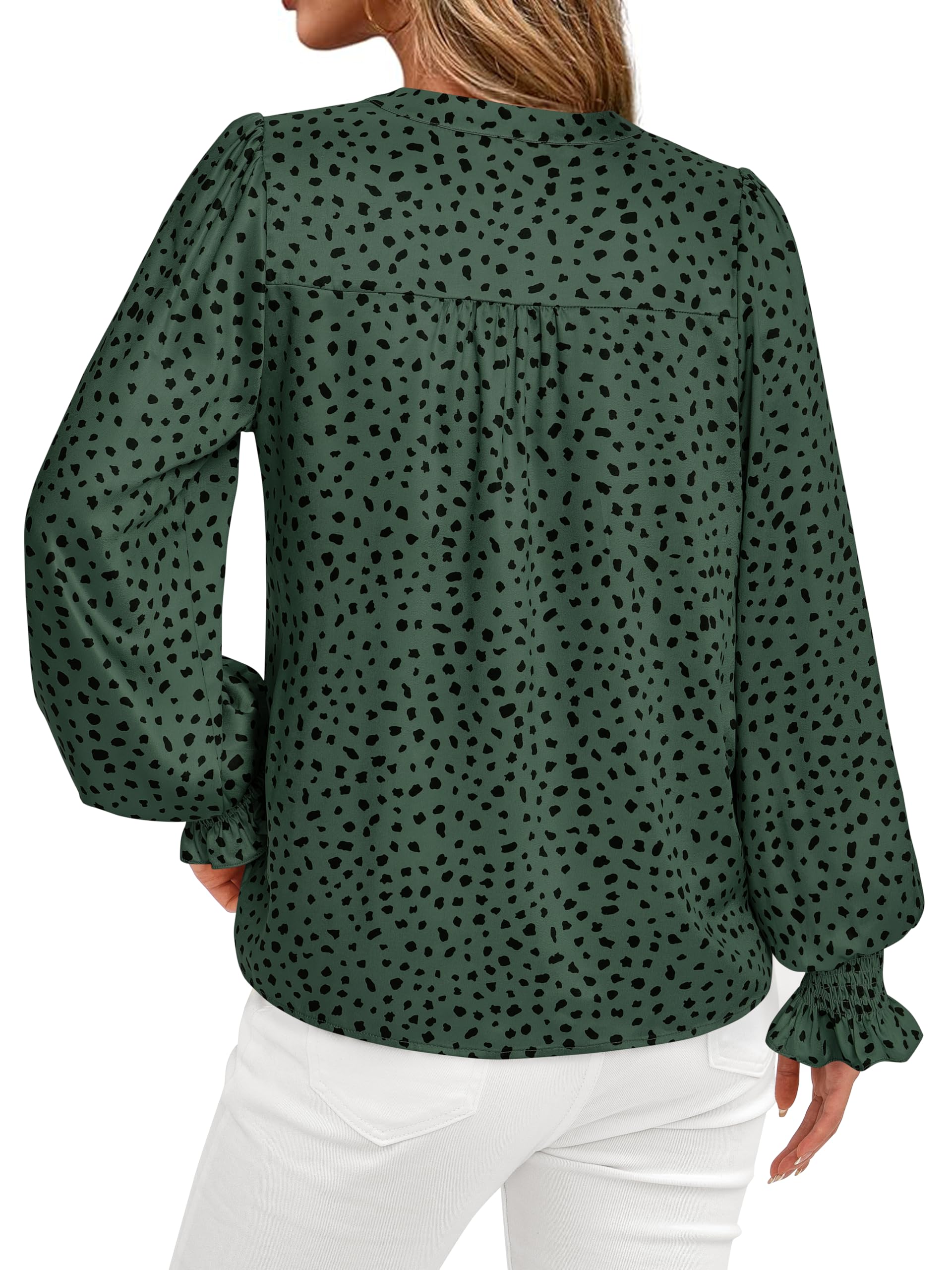 FreshPretty Womens Boho Floral Long Sleeve Tops Fall Fashion V Neck Loose Chiffon Work Blouses Dressy Casual Ruffle Shirts