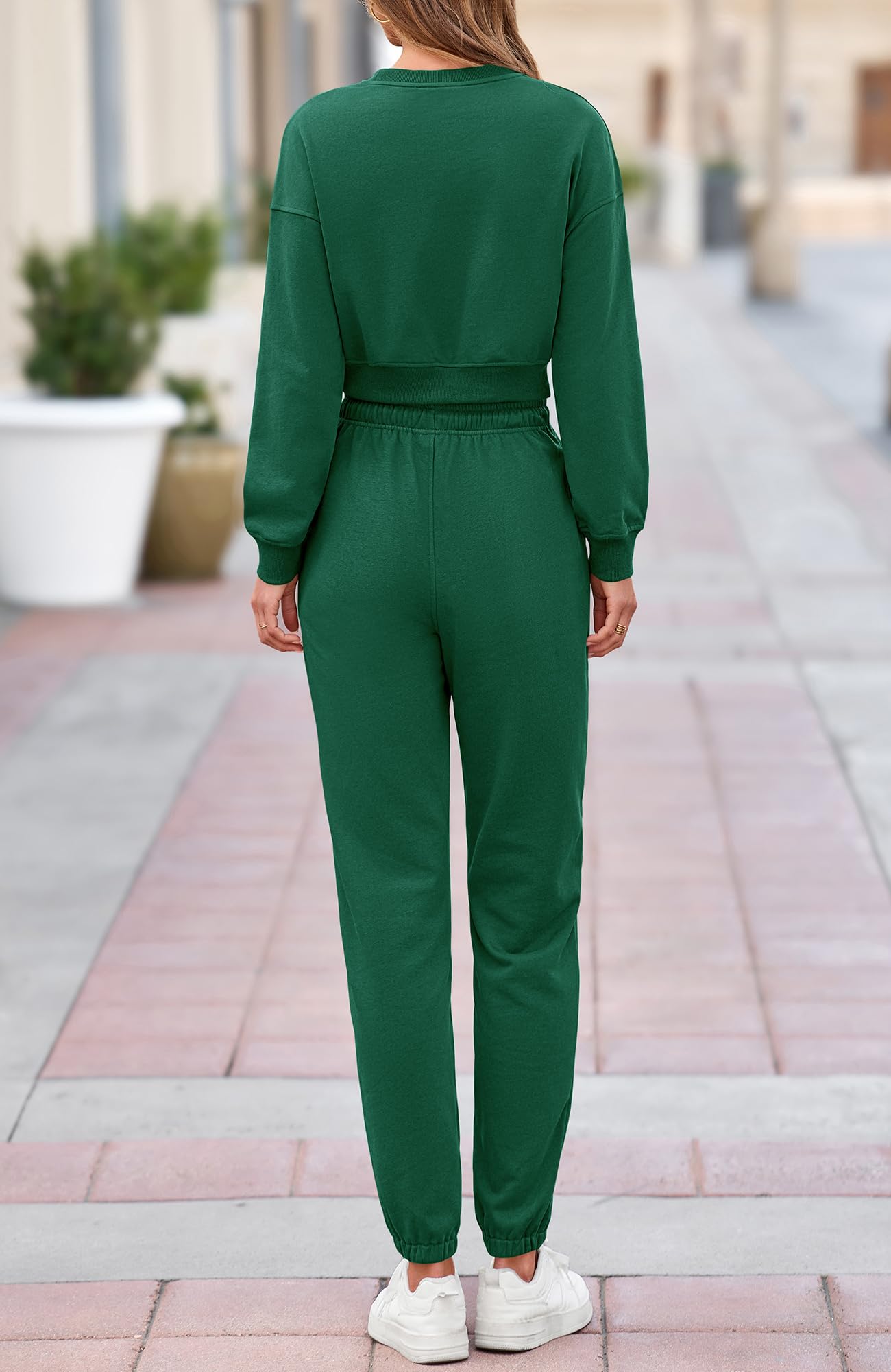 BTFBM Women 2 Piece Outfits Long Sleeve Crop Top Pullover Drawstring Pant Jogger Set Casual Sweatsuits Tracksuit Pockets