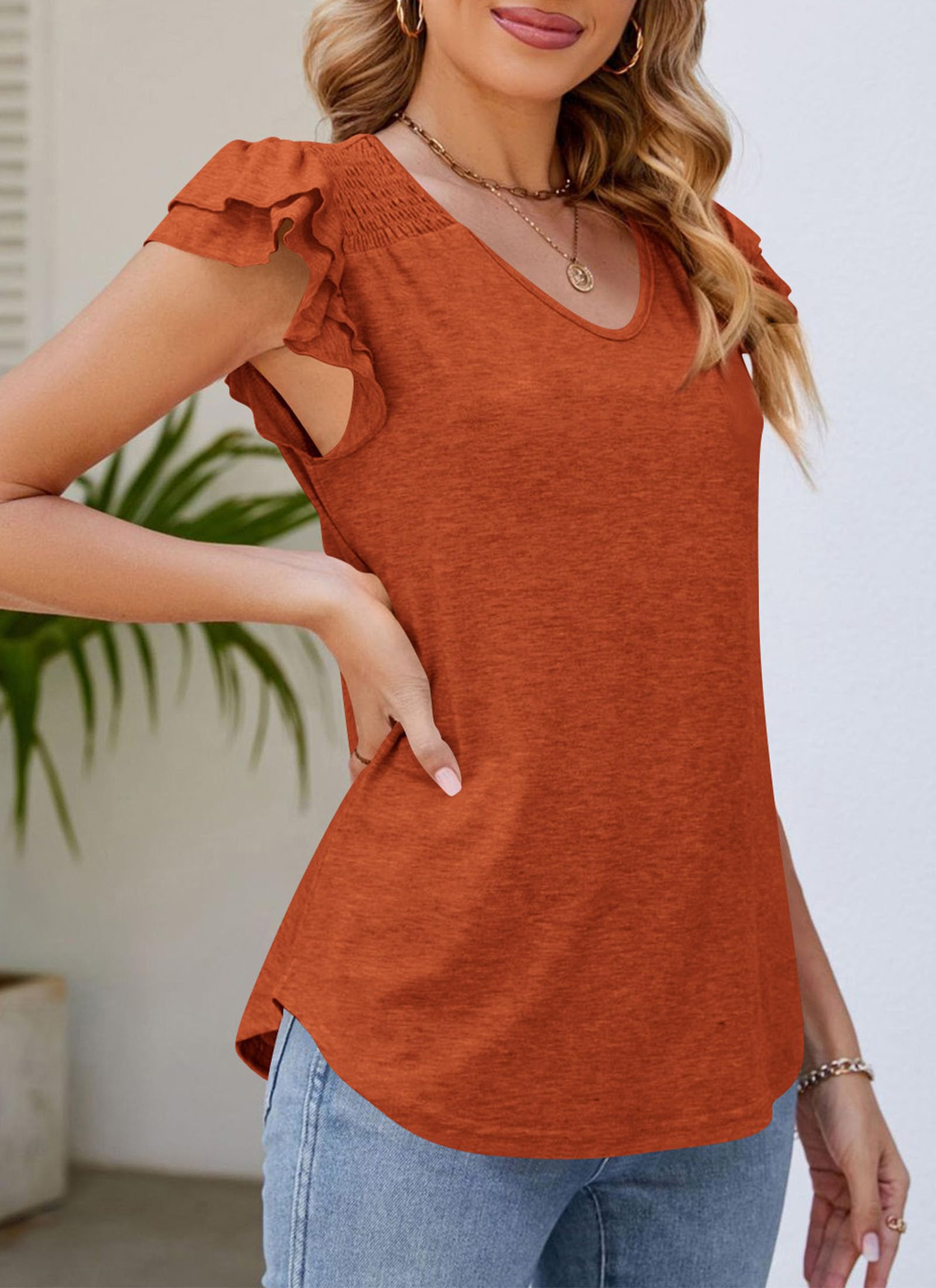 PRETTYGARDEN Summer Tops for Women Spring Trendy Fashion Clothes Casual Ruffle V Neck Short Sleeve Shirts Blouses