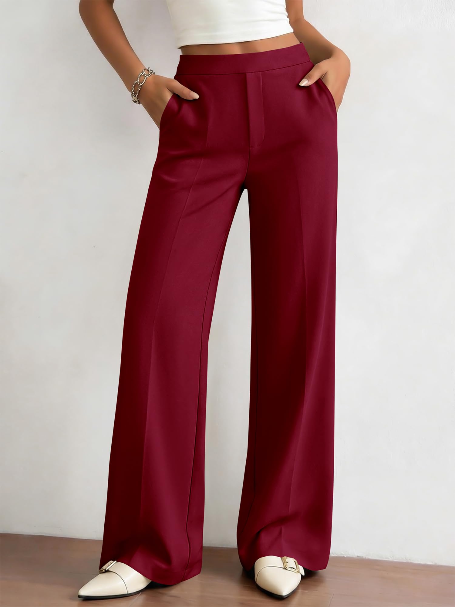 BTFBM Womens Dress Pants Wide Leg Trousers Pockets | High Waisted Long Business Casual Slacks Fall Fashion