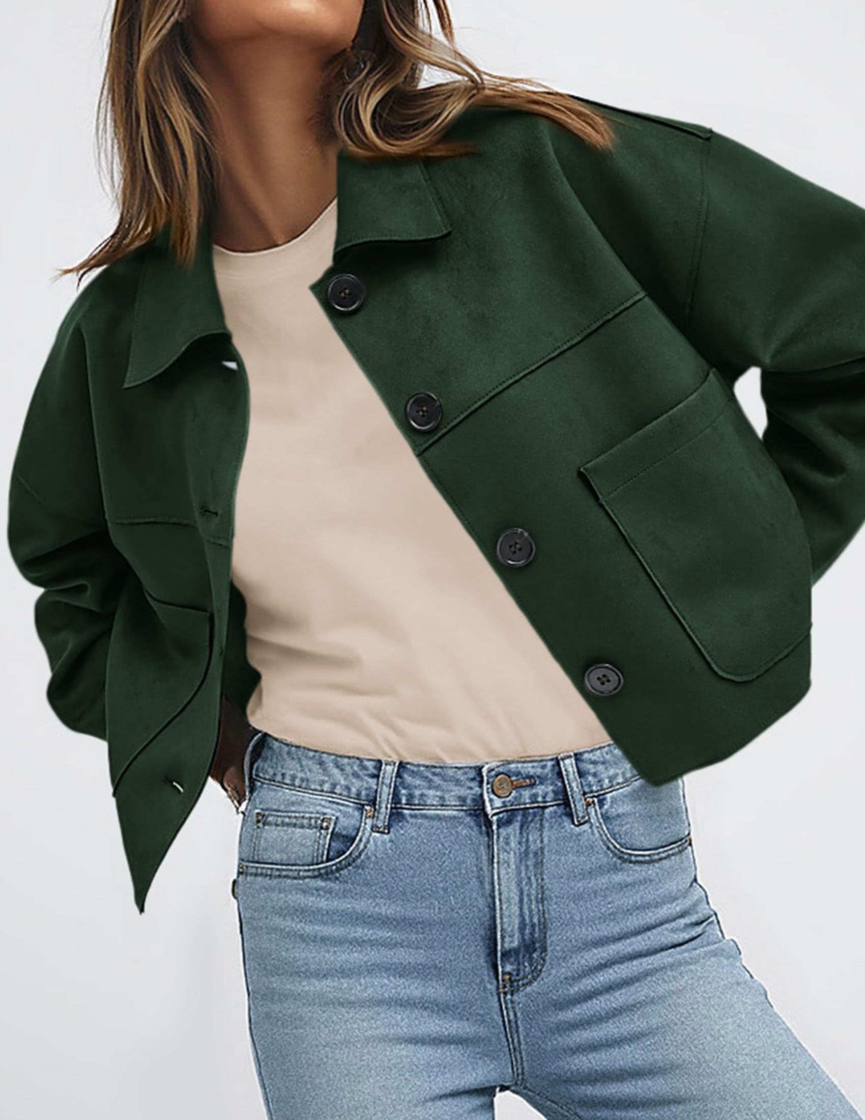 PRETTYGARDEN Women's Faux Suede Cropped Jacket Casual Lightweight Fall Fashion Winter Coats Outerwear Trendy Clothes