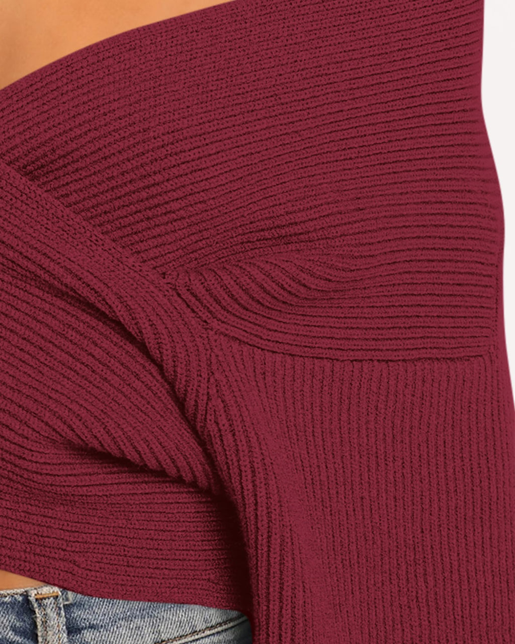 BTFBM Off The Shoulder Sweater for Women Winter Fall Fashion V Neck Long Sleeve Ribbed Knit Wrap Cropped Sweaters