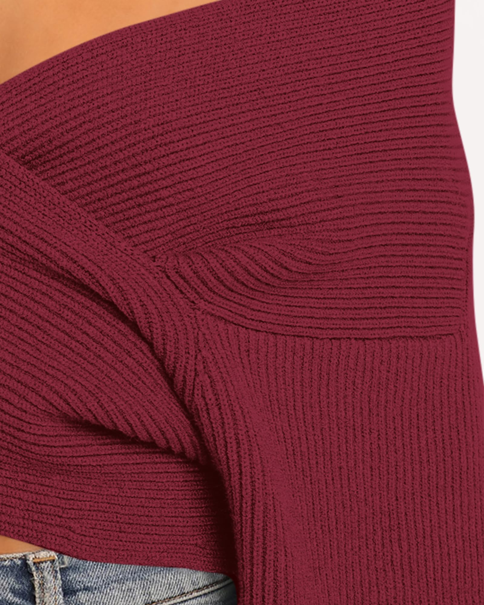 BTFBM Off The Shoulder Sweater for Women Winter Fall Fashion V Neck Long Sleeve Ribbed Knit Wrap Cropped Sweaters