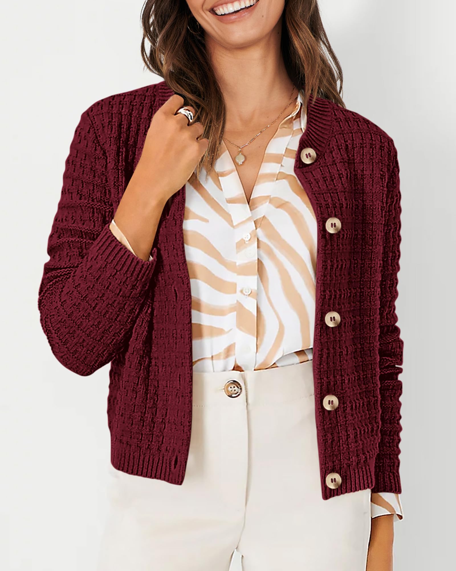 PRETTYGARDEN Women's Knit Cardigan Sweaters Casual Long Sleeve Open Front Button Down Trendy Jackets Outerwear