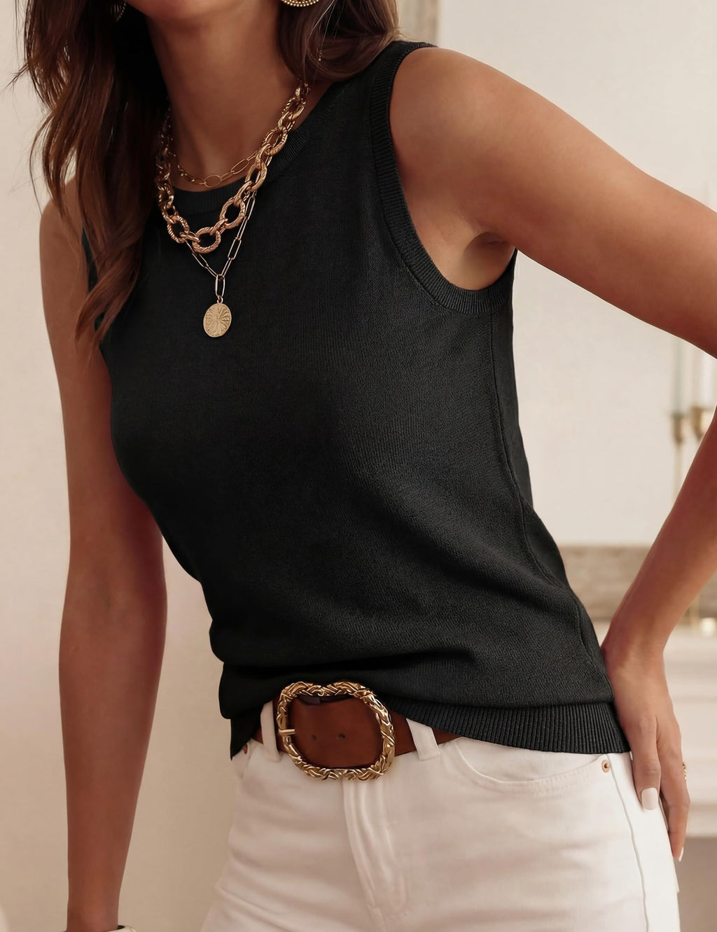 PRETTYGARDEN Sleeveless Sweater Tops for Women Summer Dressy Ribbed Tank Tops Spring Business Casual Work Shirts Blouses