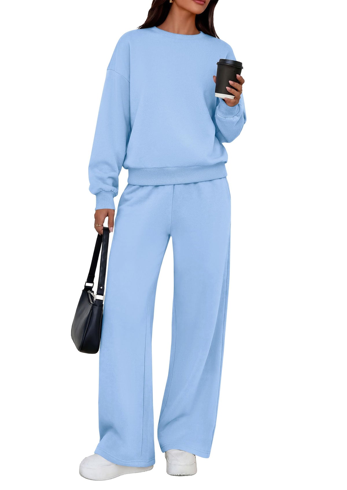 PRETTYGARDEN 2 Piece Lounge Sets for Women Casual Sweatsuits | Soft Fleece Lining,Crew Neck Oversized Sweatshirt & Wide Leg Pants,Workout Airport Matching Set Tracksuit,Fall Winter Outfits