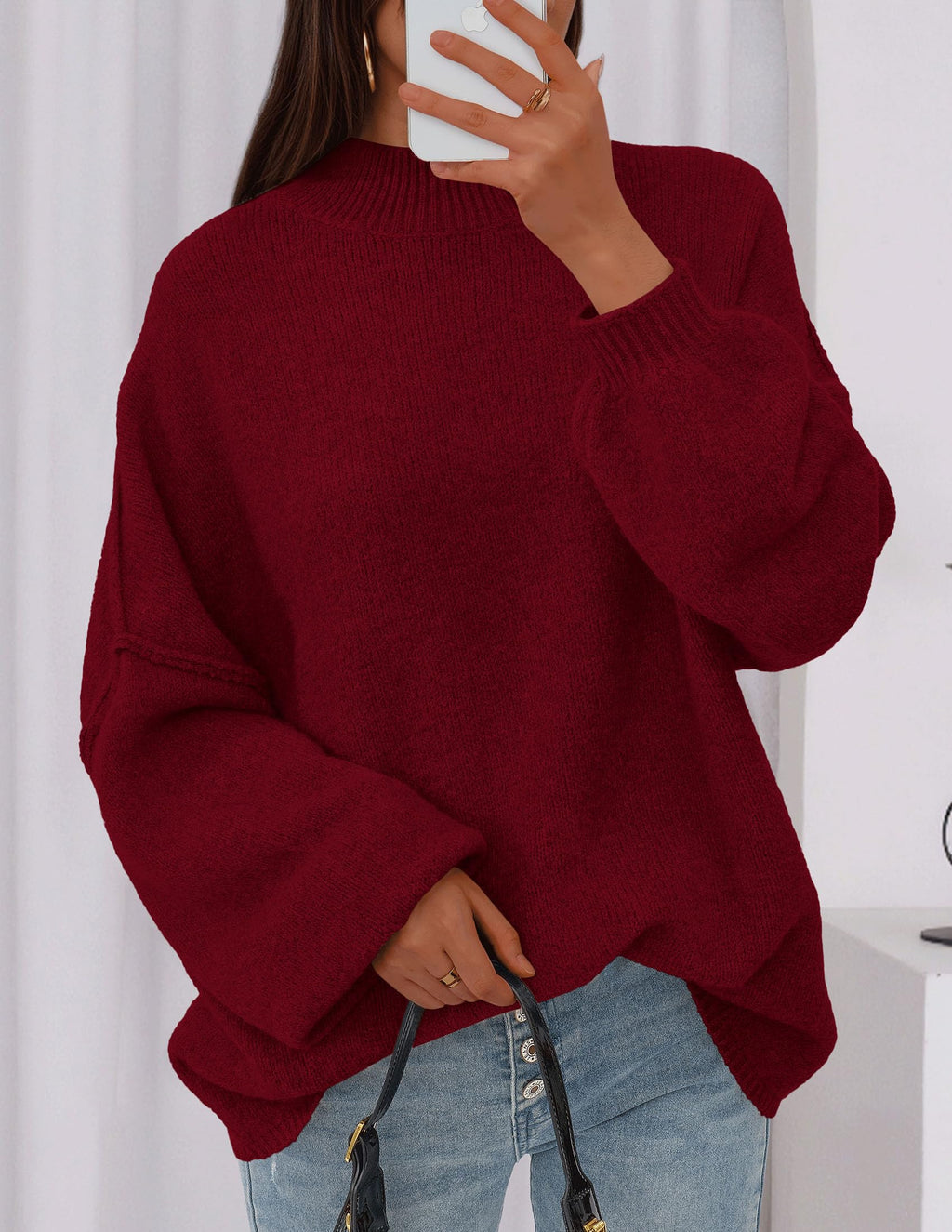 PRETTYGARDEN Women's 2026 Fall Oversized Sweaters Chunky Knit Mock Neck Long Sleeve Casual Trendy Pullover Winter Clothes