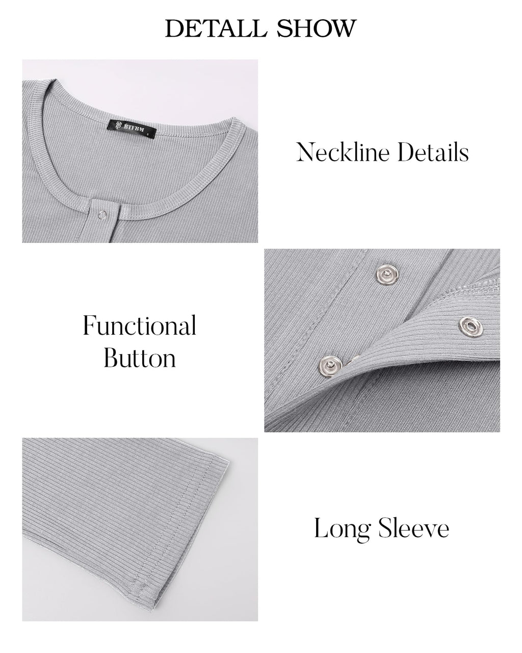 FreshPretty Women Long Sleeve Shirts Fall Tops V Neck Button Up Henley Shirts Slim Fit Ribbed Knit Spring Casual T-Shirts