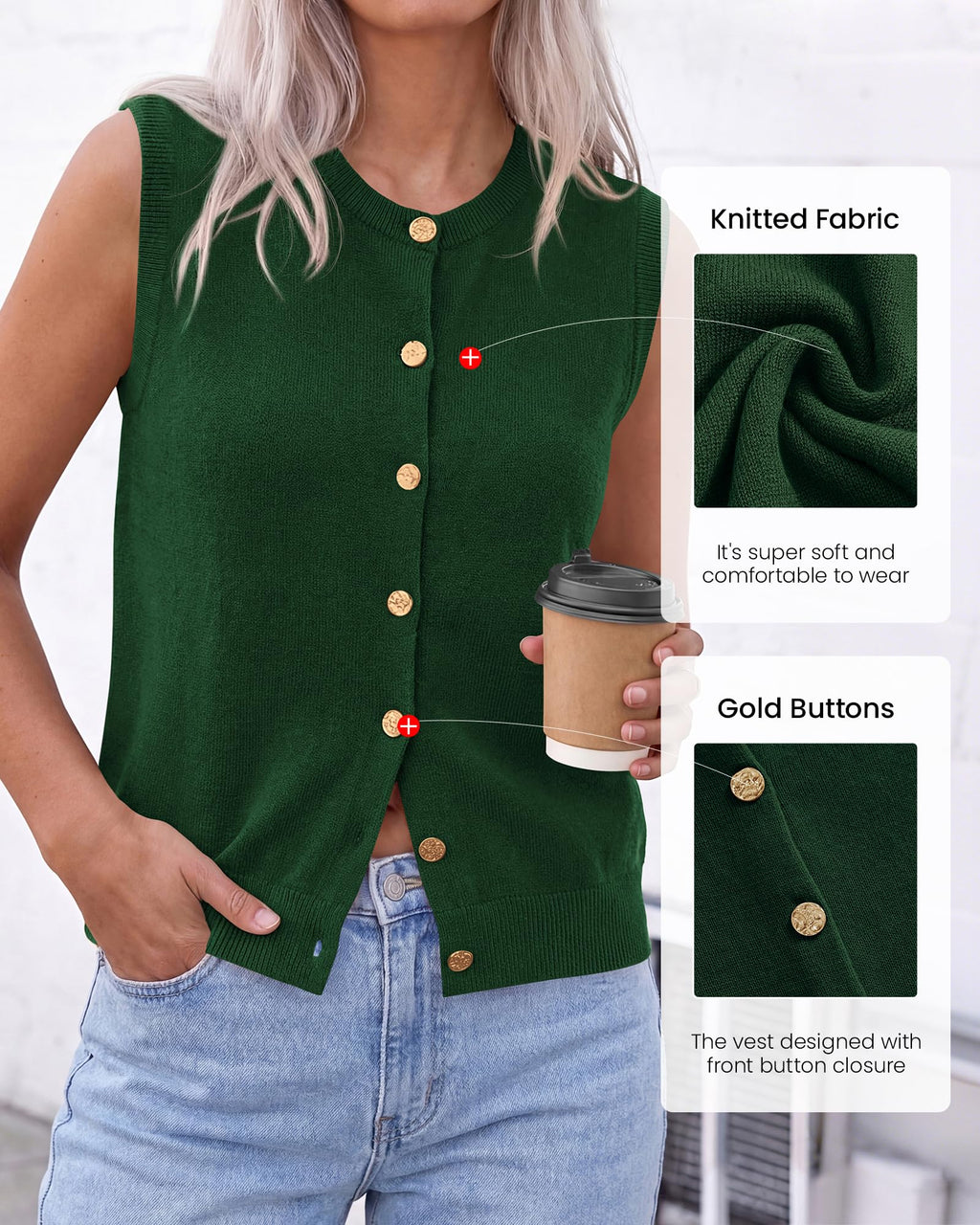 BTFBM Sweater Vest Women Casual Crewneck Loose Button Down Knit Sleeveless Cardigan Spring Clothes Summer Vest Tops