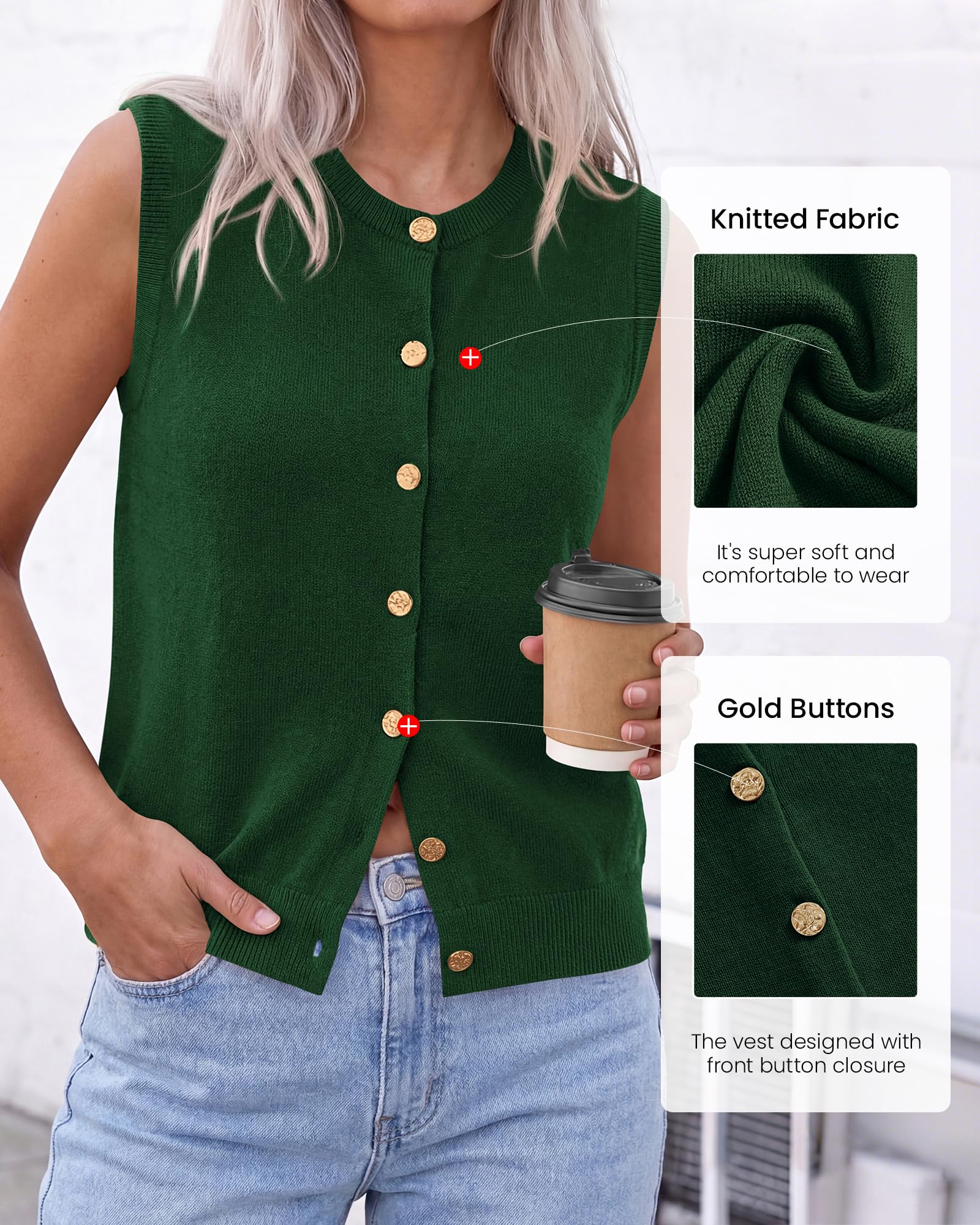 BTFBM Sweater Vest Women Casual Crewneck Loose Button Down Knit Sleeveless Cardigan Spring Clothes Summer Vest Tops