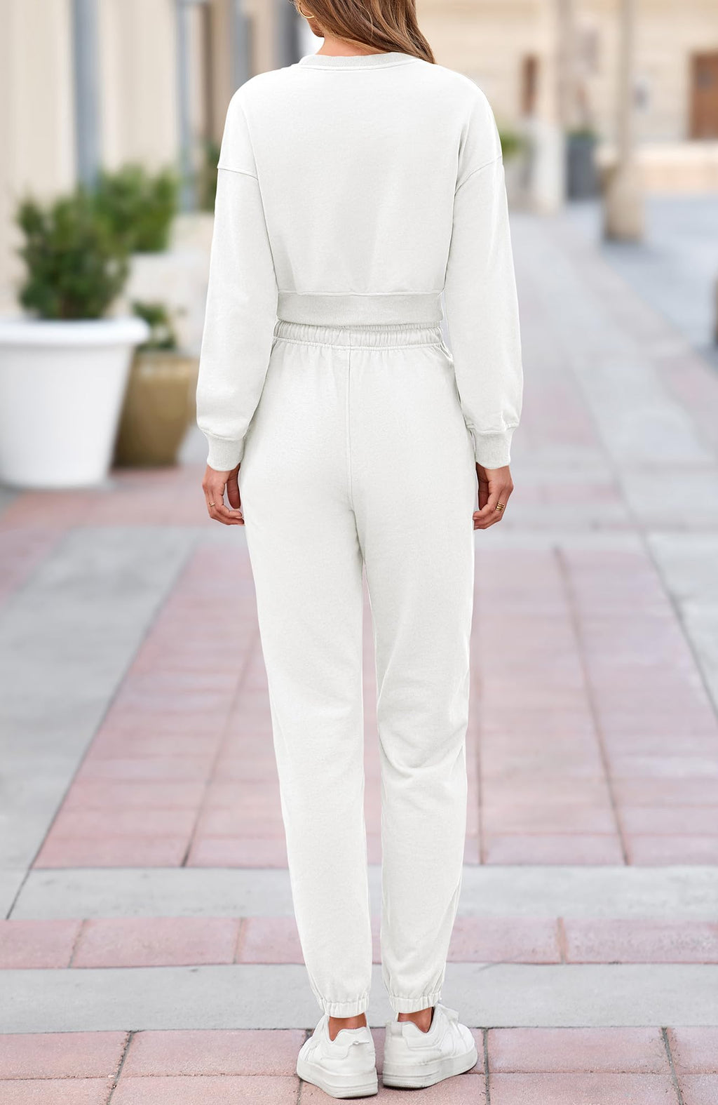 BTFBM Women 2 Piece Outfits Long Sleeve Crop Top Pullover Drawstring Pant Jogger Set Casual Sweatsuits Tracksuit Pockets