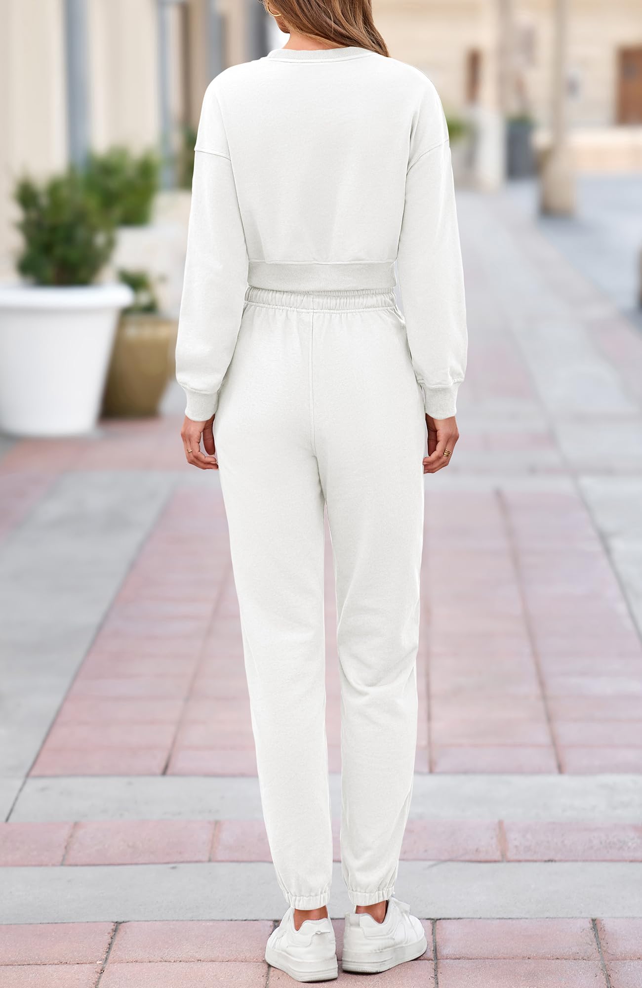 BTFBM Women 2 Piece Outfits Long Sleeve Crop Top Pullover Drawstring Pant Jogger Set Casual Sweatsuits Tracksuit Pockets