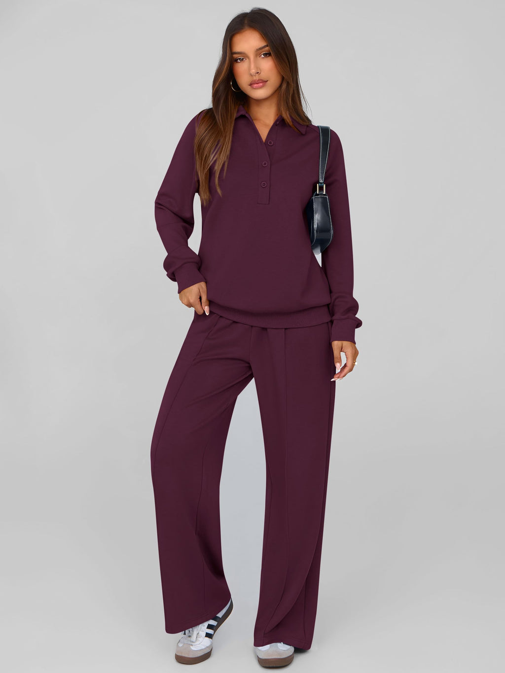 PRETTYGARDEN Women Fall 2 Piece Outfits Sweatsuits Lounge Sets Quarter Button Long Sleeve Sweatshirt, Wide Leg Sweat Pants, Casual 2 Piece Sets Tracksuit, Airport Travel Outfits for Women