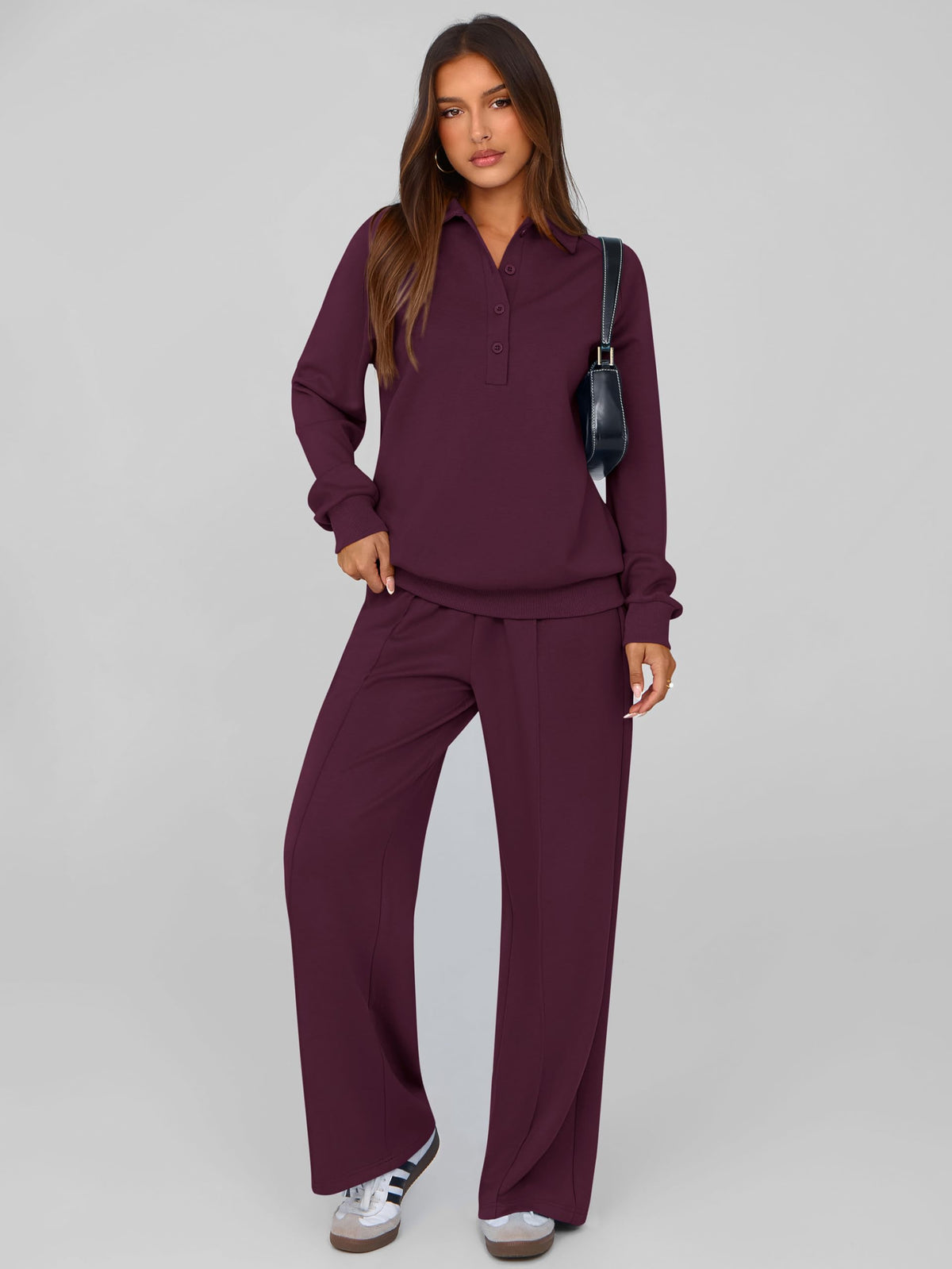 PRETTYGARDEN Women Fall 2 Piece Outfits Sweatsuits Lounge Sets Quarter Button Long Sleeve Sweatshirt, Wide Leg Sweat Pants, Casual 2 Piece Sets Tracksuit, Airport Travel Outfits for Women