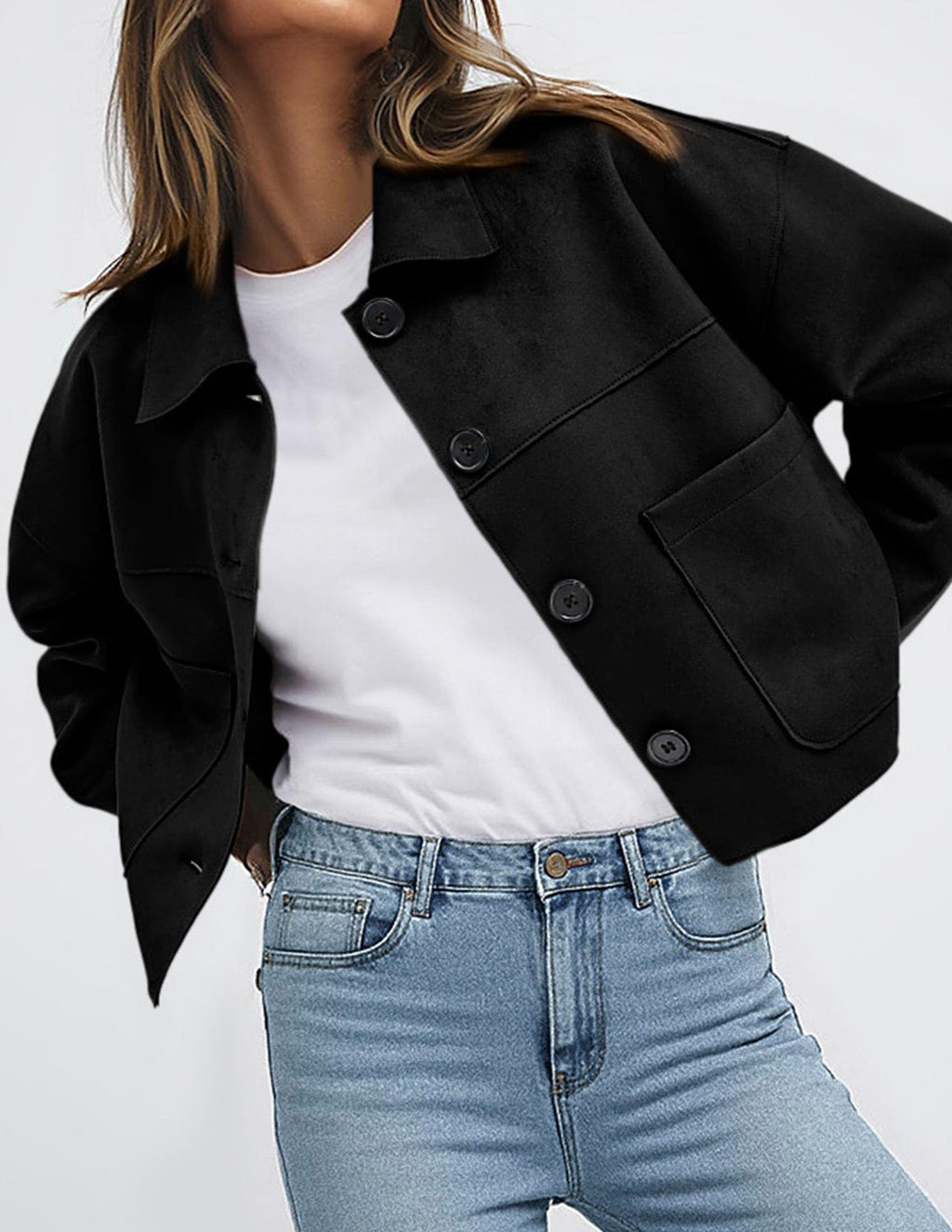 PRETTYGARDEN Women's Faux Suede Cropped Jacket Casual Lightweight Fall Fashion Winter Coats Outerwear Trendy Clothes