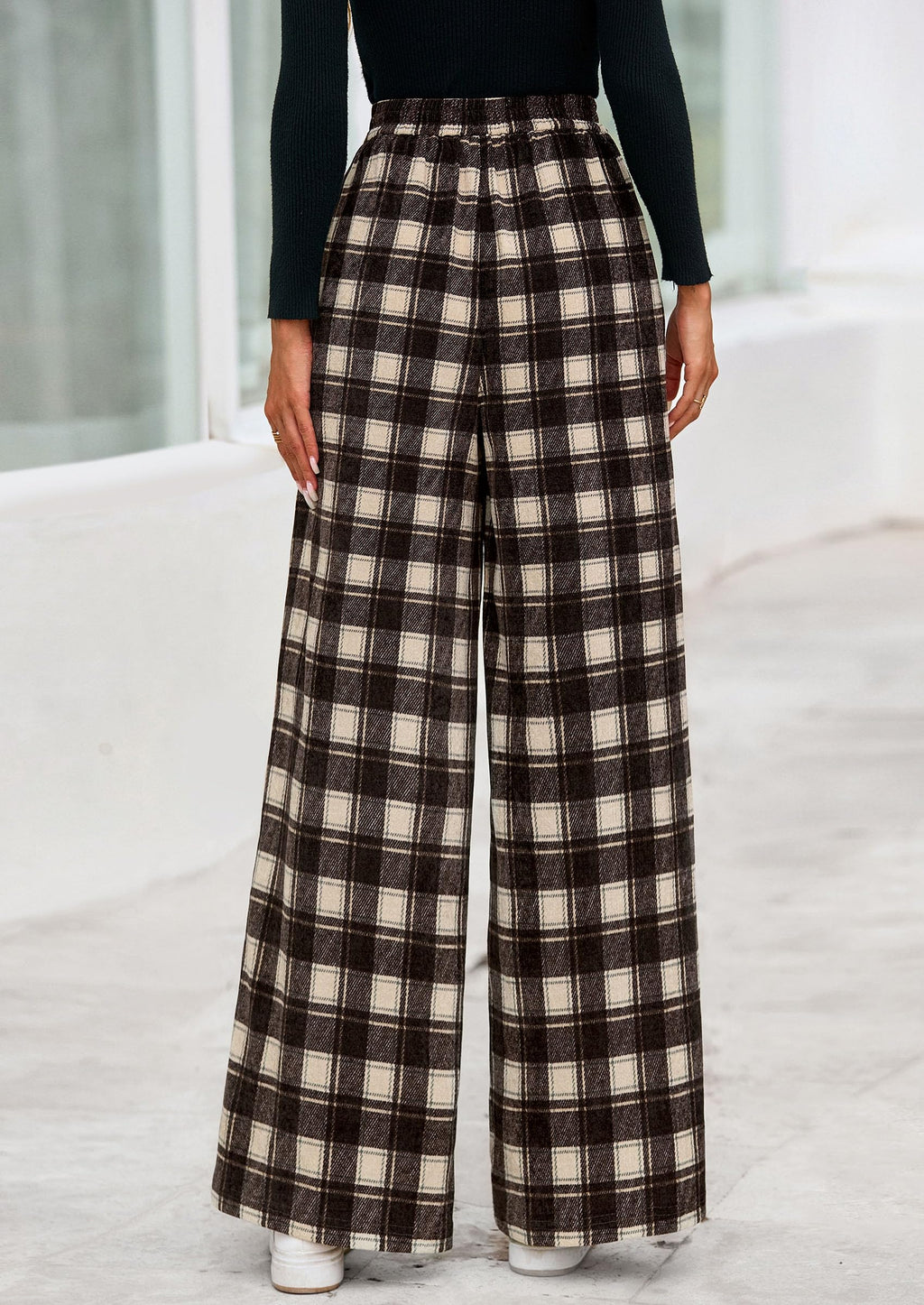 PRETTYGARDEN Casual Women's Pants Elastic Waist Palazzo Long Pajama Wide Leg Trousers Knit Fall Outfits with Pockets