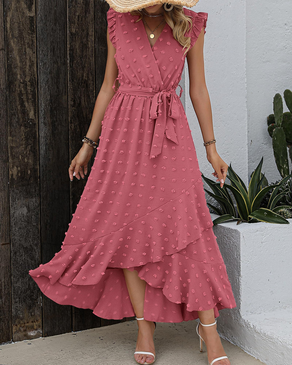 BTFBM Boho Dresses for Women Spring Fashion Cap Sleeve Swiss Dot Flowy Ruffle Beach Wedding Cocktail Maxi Dress