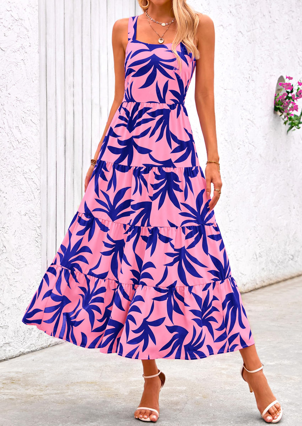 PRETTYGARDEN Women's Summer Floral Maxi Dress Sleeveless Smocked Ruffle Long Flowy Beach Vacation Boho Sundresses