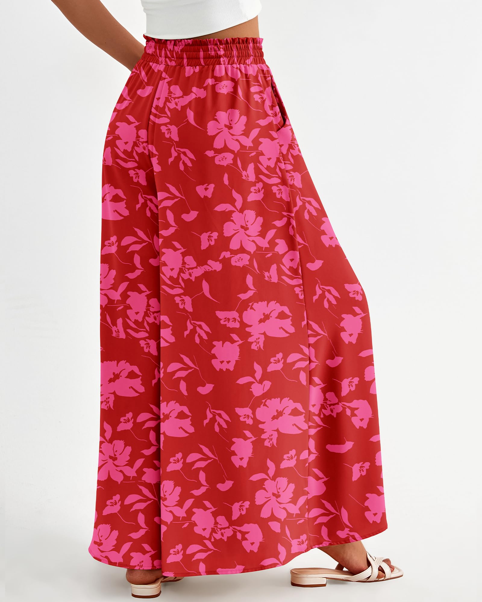 FreshPretty Women Casual High Waist Wide Leg Pants Summer Fall Long Palazzo Pants Pocket Lounge Vacation Beach Trousers