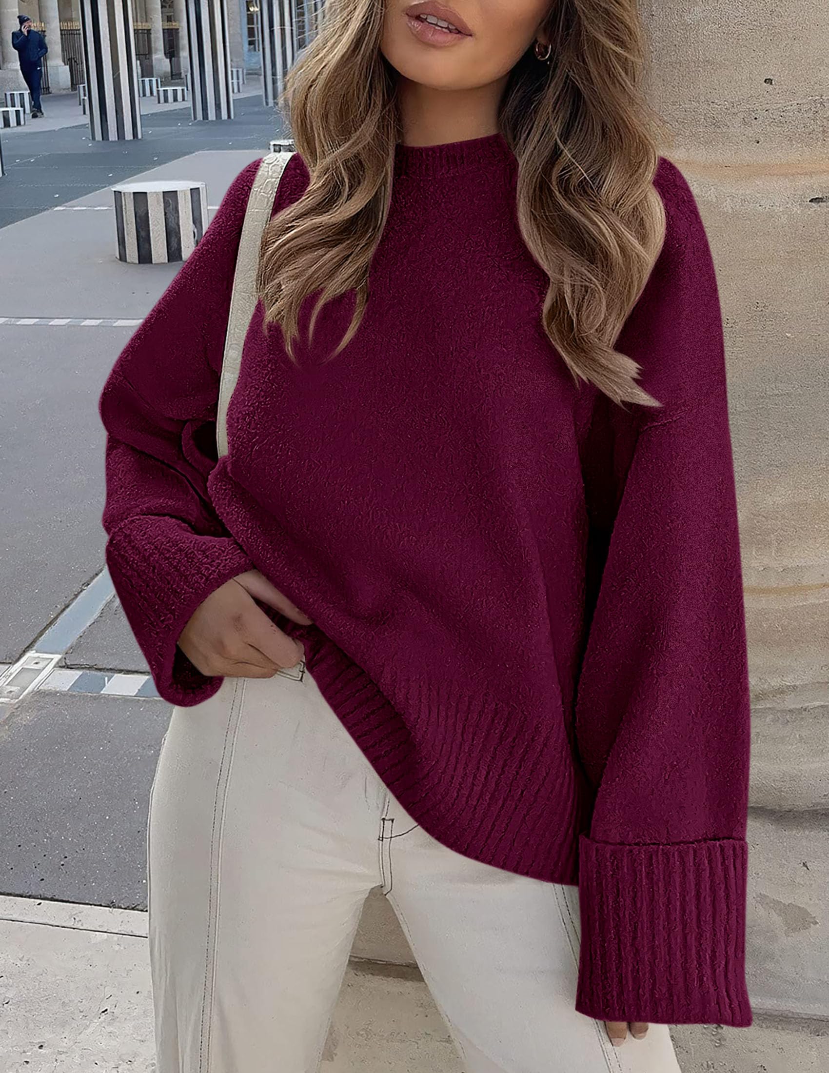 PRETTYGARDEN Women's Fall Oversized Sweaters Casual Crewneck Pullover Long Sleeve Fuzzy Chunky Knit Tops Blouse