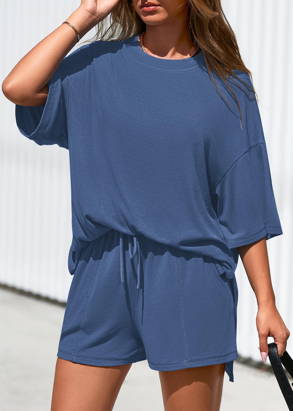 FreshPretty 2 Piece Sets for Women Summer Lounge Sets Casual Oversized Tshirts Shorts Matching Airport Travel Outfits Postpartum