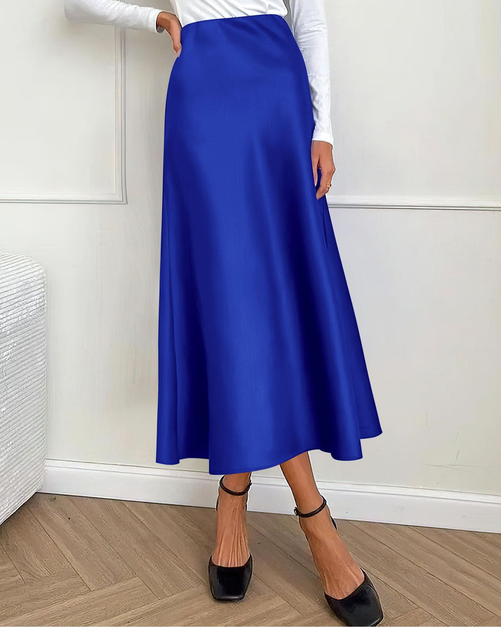 BTFBM Summer Womens Skirts Silk Elegant High Waist Flowy Long Satin A-Line Midi Skirt Cocktail Wedding Party