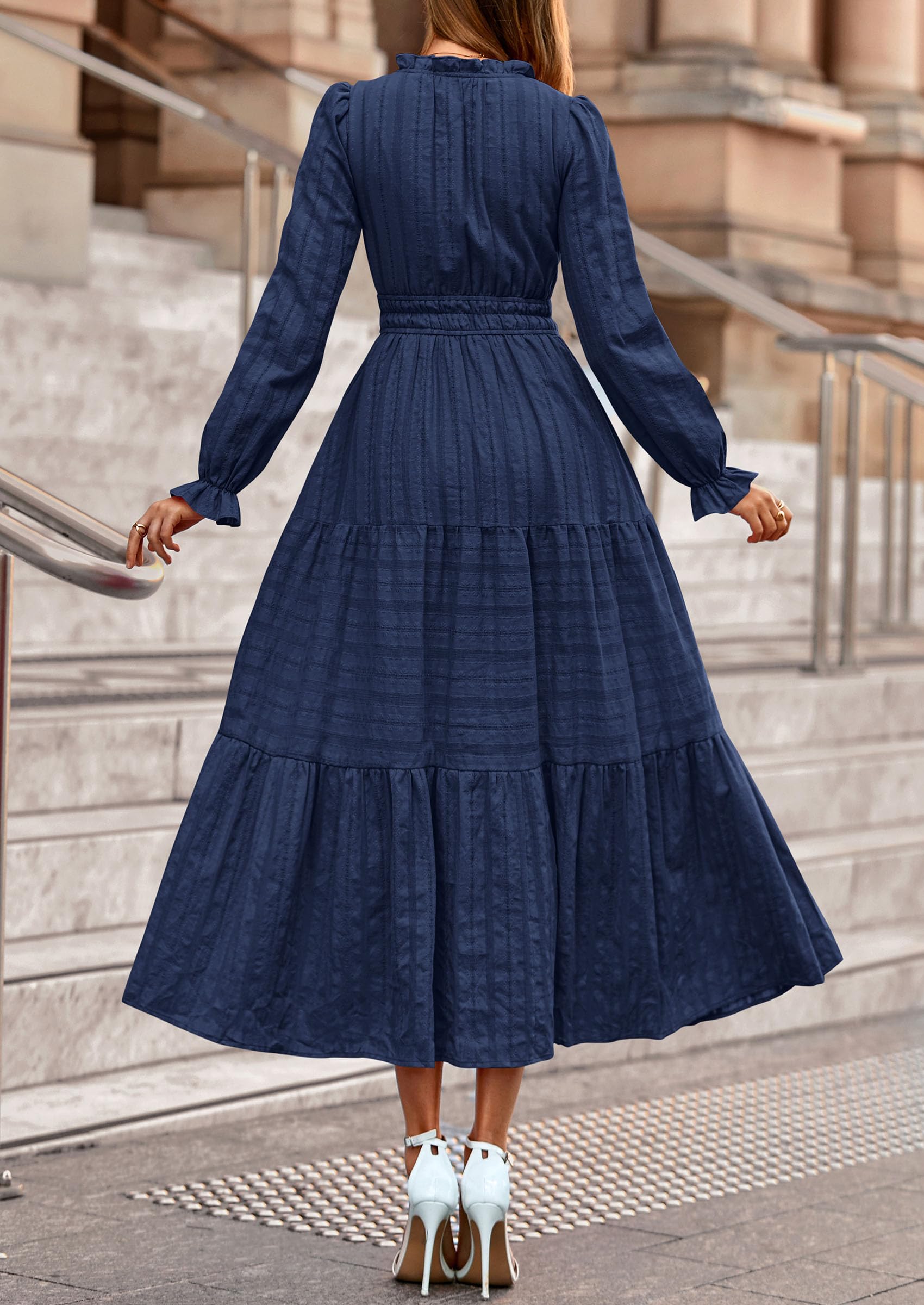 PRETTYGARDEN Women's Fall Wedding Guest Dresses Long Sleeve V Neck Flowy Elegant Holiday Party Maxi Dress with Pockets