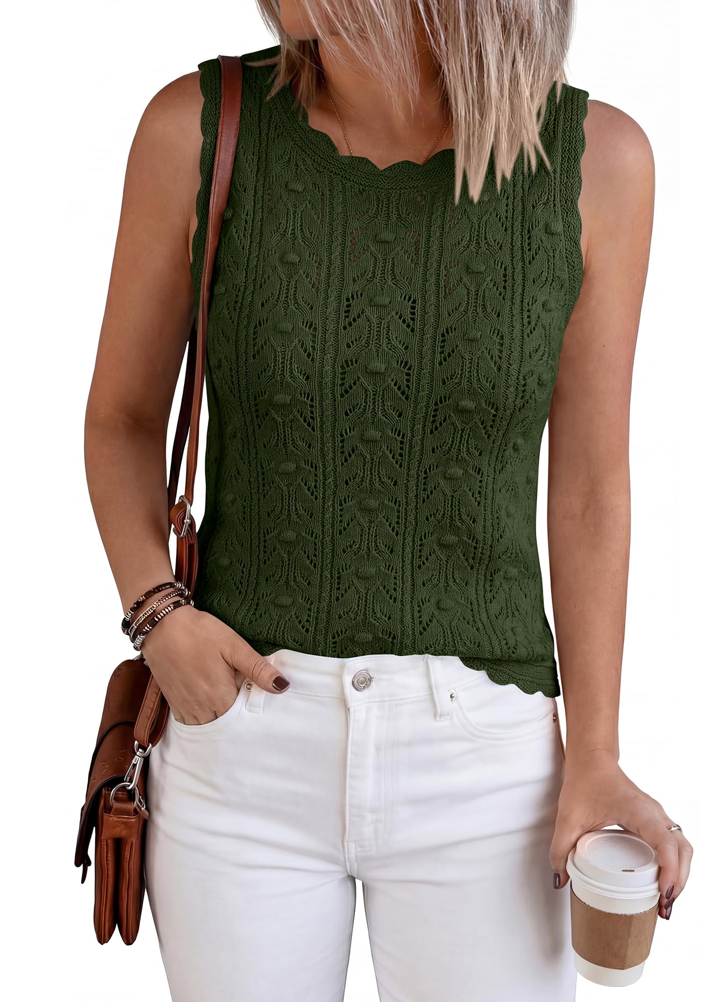 FreshPretty Crochet Tops for Women Sleeveless Knit Sweater Vest Tank Top Summer Spring Cover Ups Beach Vacation Clothes