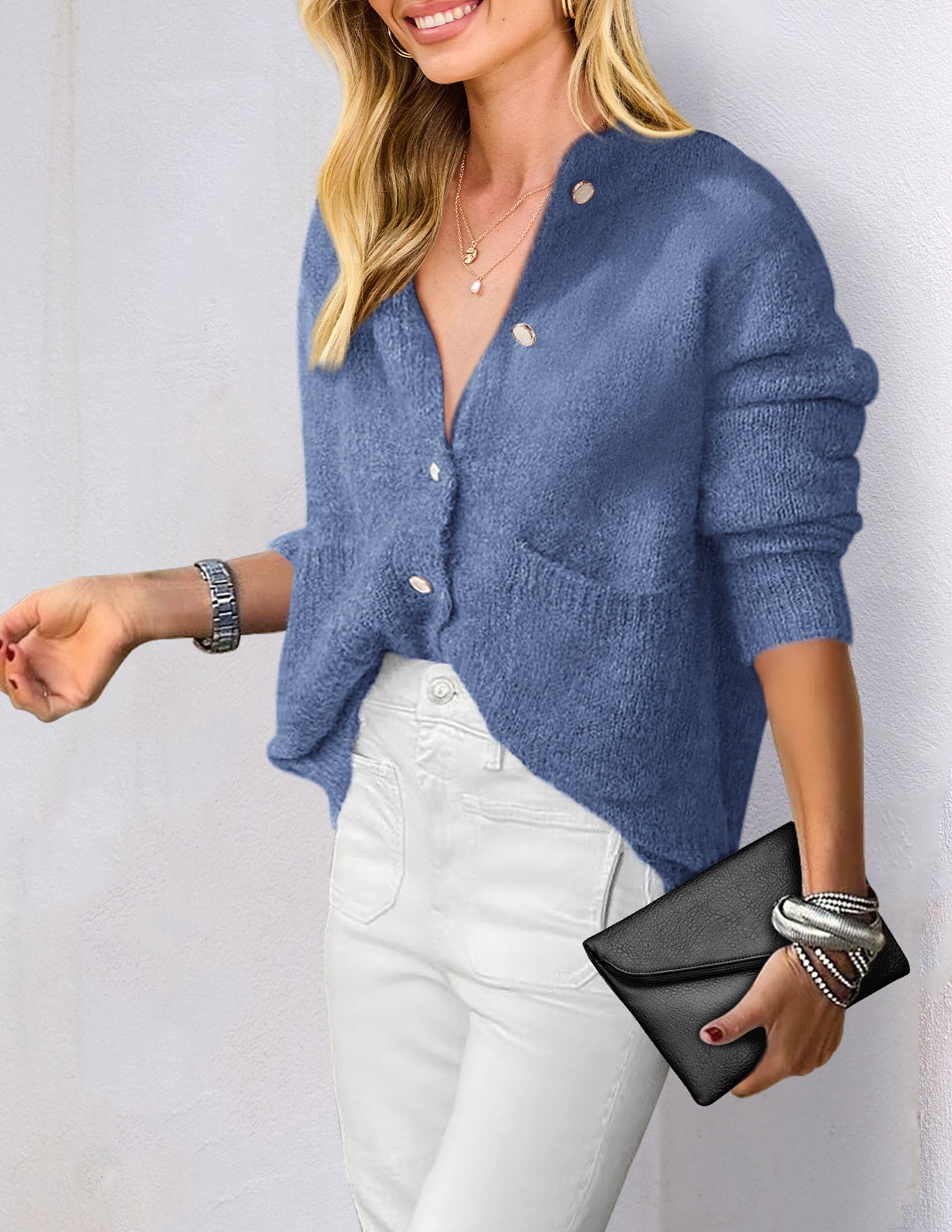 PRETTYGARDEN Women's Knit Cardigan Sweaters Casual Long Sleeve Open Front Button Up Ribbed Fall Spring Sweater Jackets