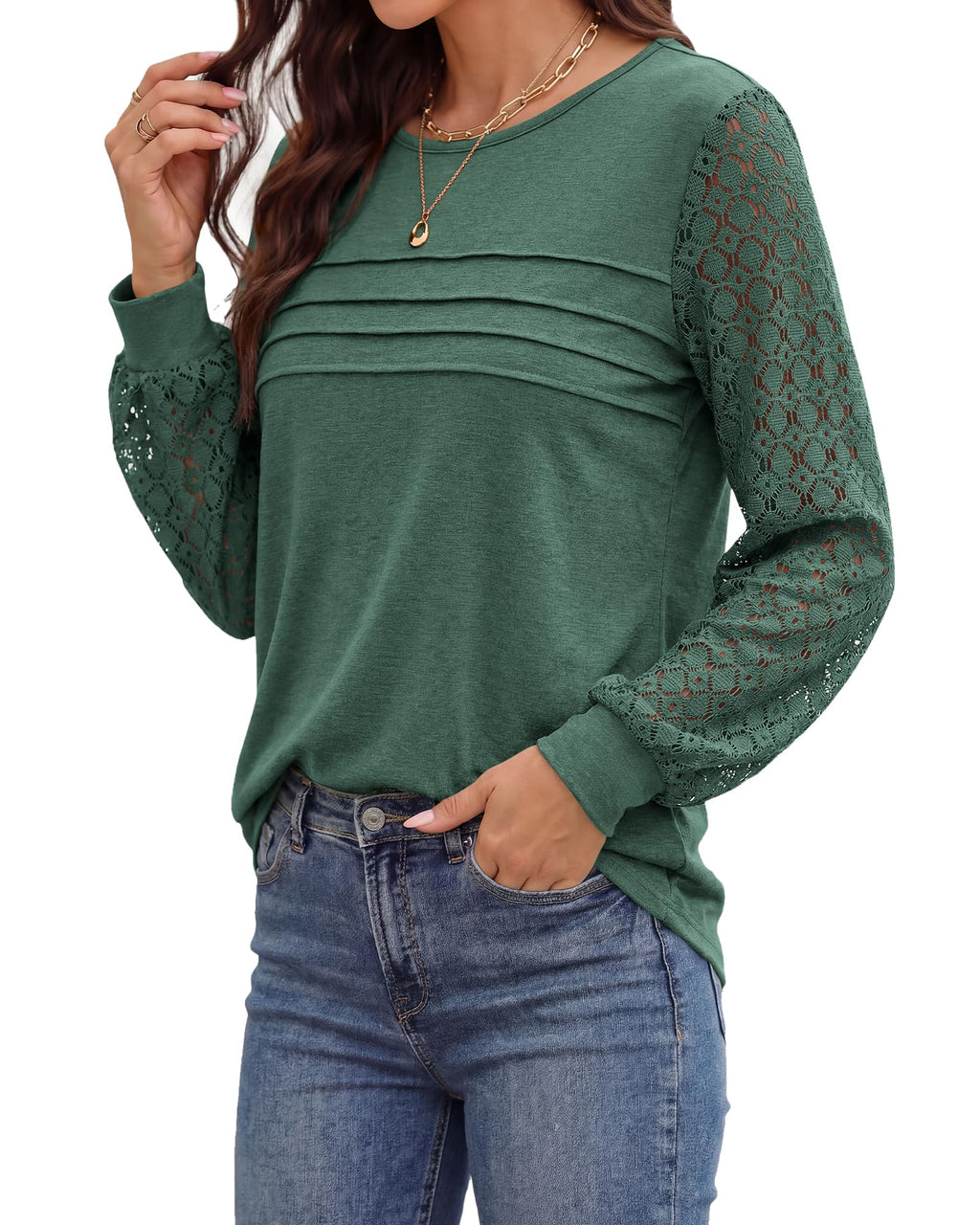 BTFBM Women's Long Sleeve Shirts Dressy Lace Fall Tops Trendy Business Casual T-Shirts Cute Work Outfits Blouses