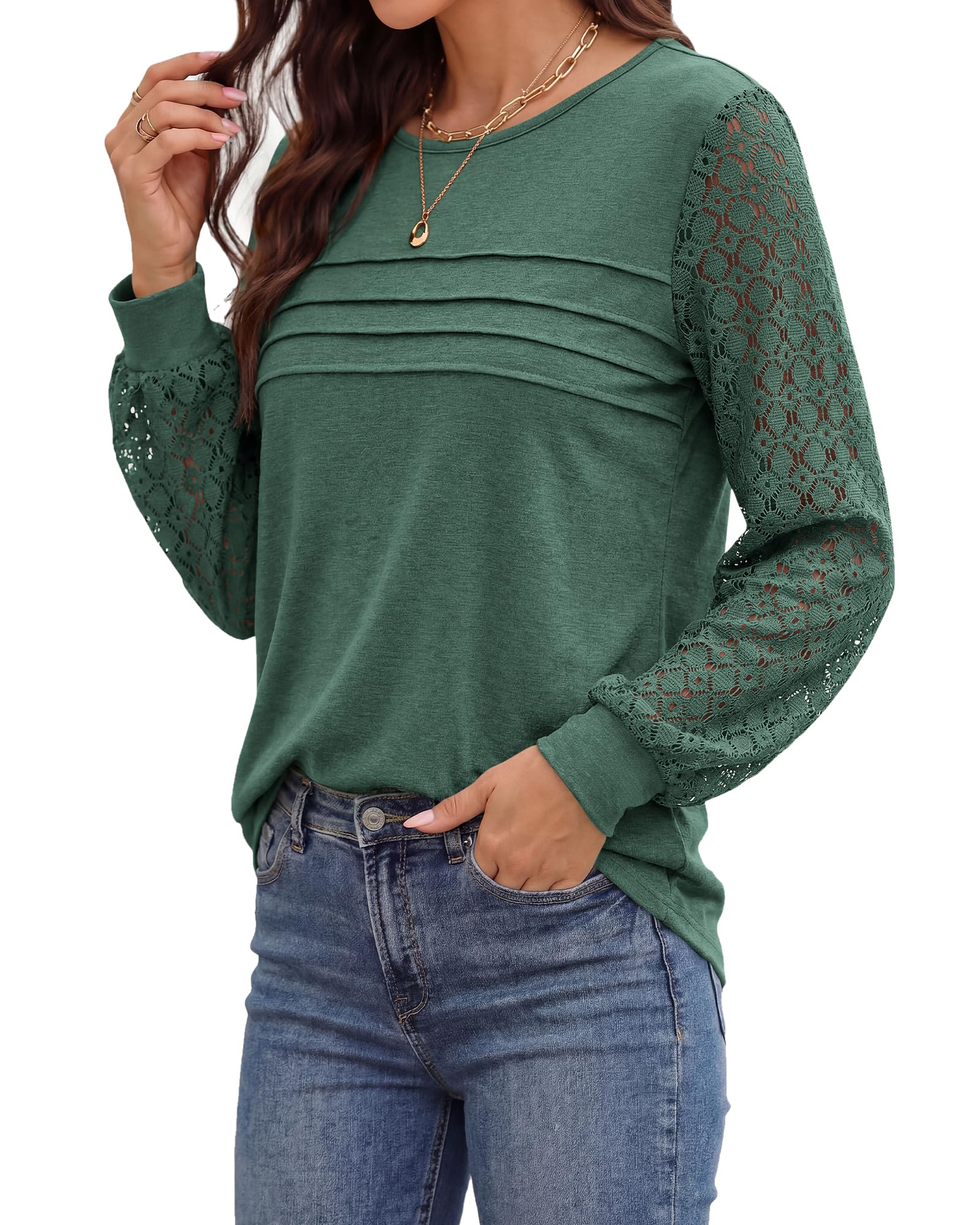 BTFBM Women's Long Sleeve Shirts Dressy Lace Fall Tops Trendy Business Casual T-Shirts Cute Work Outfits Blouses