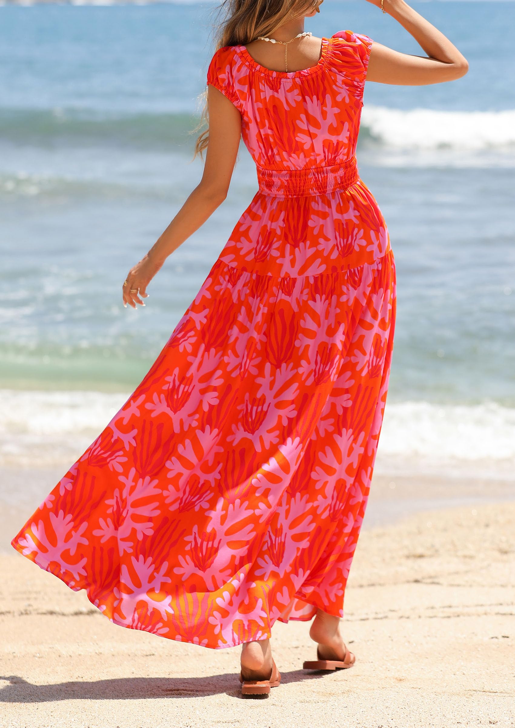 PRETTYGARDEN Boho Maxi Dresses for Women  Summer Floral Wedding Guest Dress Resort Wear Spring Long Flowy Beach Sundress