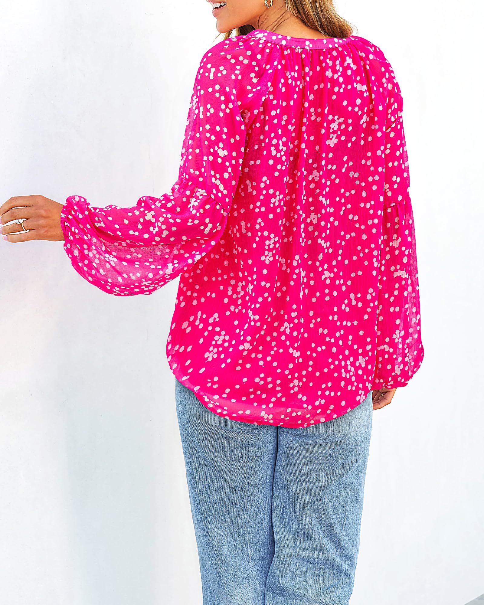 BTFBM Blouses for Women Dressy Casual Floral Summer Boho Tops V Neck Lightweight Long Sleeve Shirts Spring Clothes