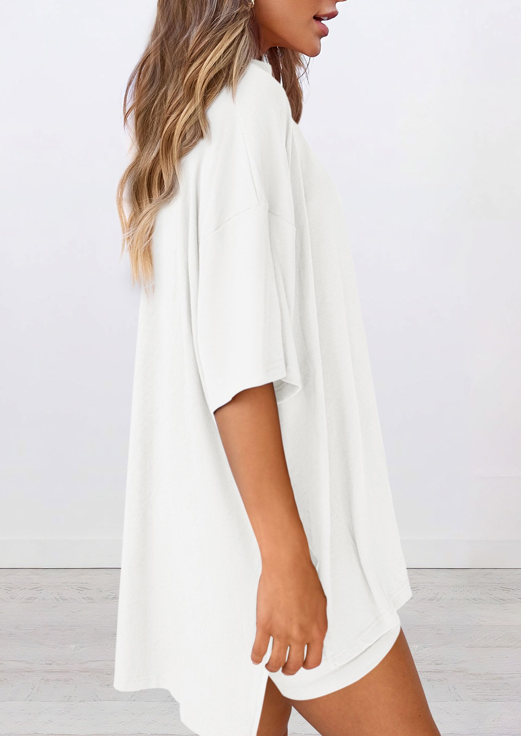 PRETTYGARDEN Women's Two Piece Lounge Set Summer Casual Oversized Shirts Biker Shorts Matching Airport Travel Outfit