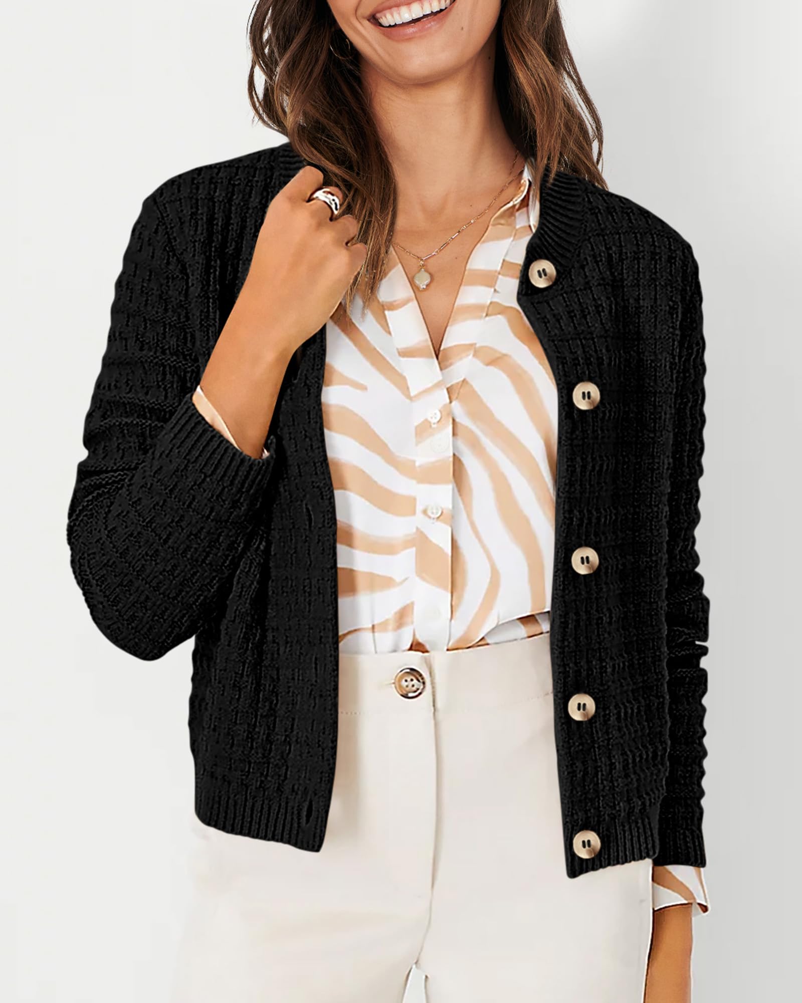 PRETTYGARDEN Women's Knit Cardigan Sweaters Casual Long Sleeve Open Front Button Down Trendy Jackets Outerwear