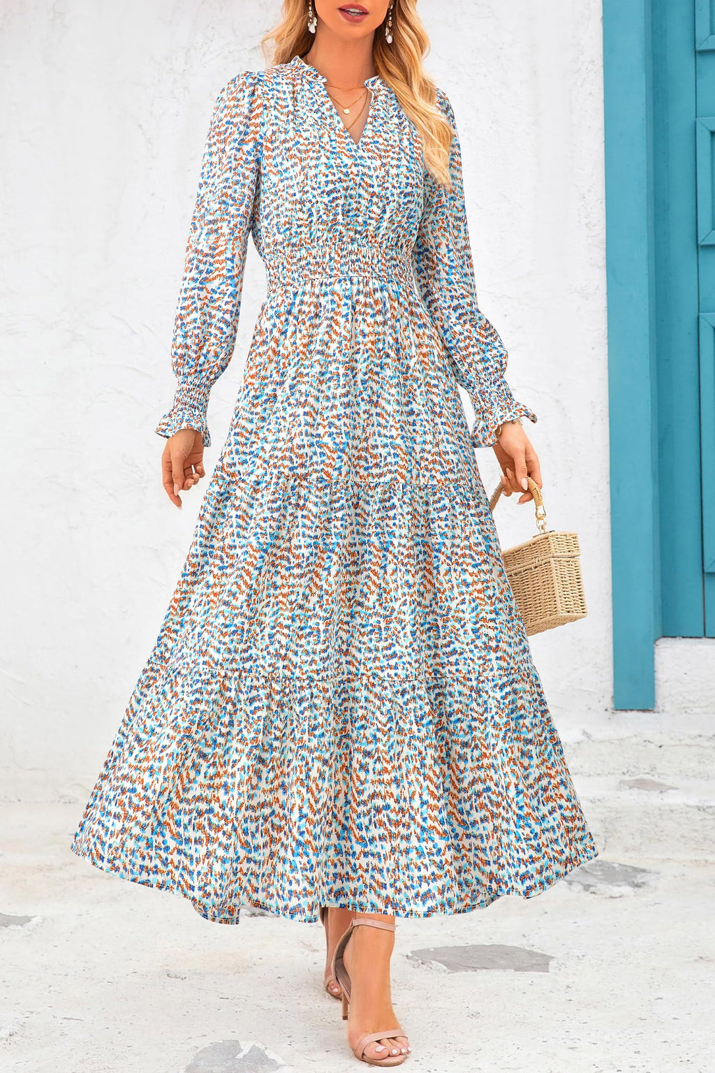 PRETTYGARDEN Women's Floral Maxi Dress Fall Long Sleeve V Neck Casual A Line Long Flowy Boho Party Dresses