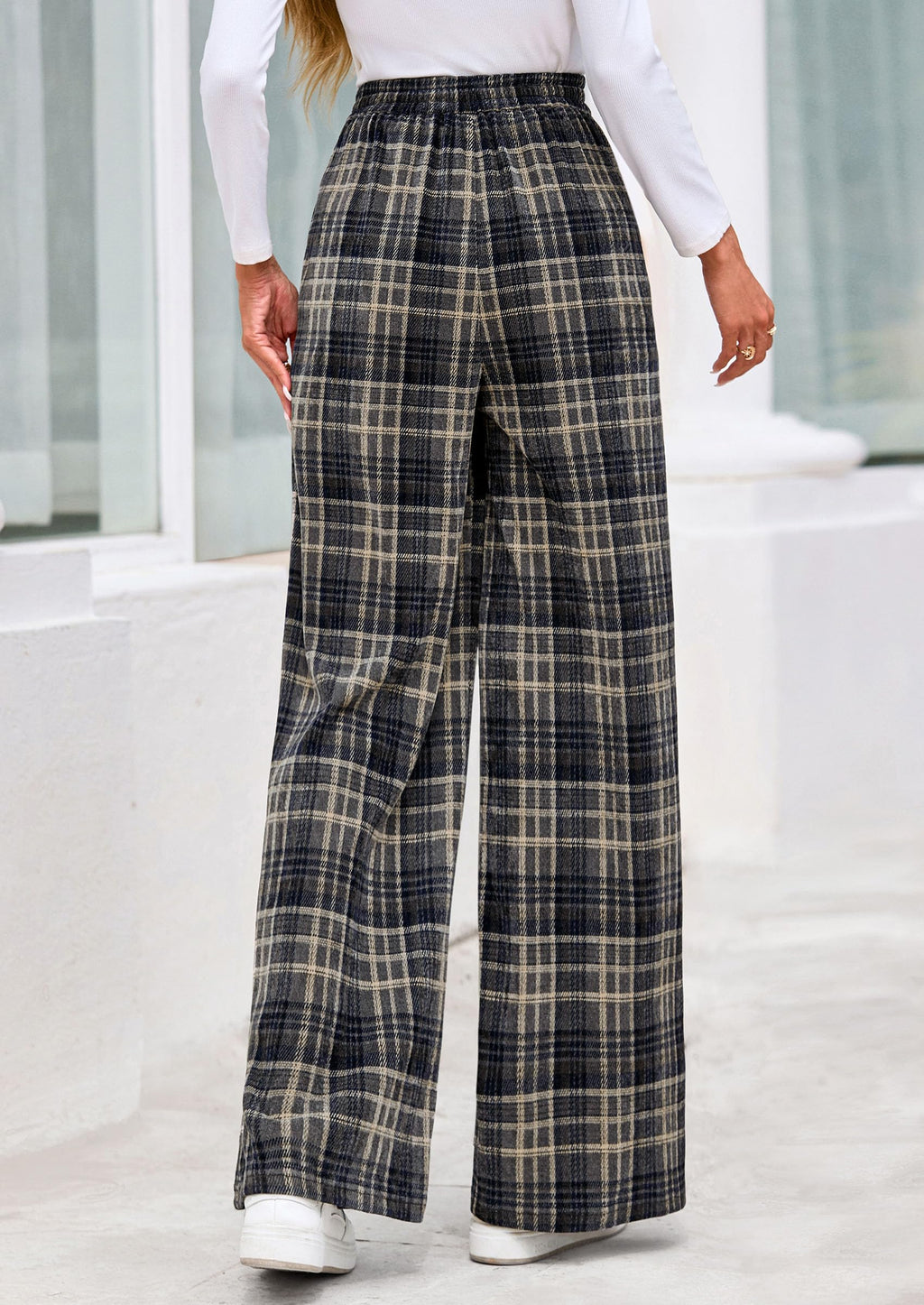 PRETTYGARDEN Casual Women's Pants Elastic Waist Palazzo Long Pajama Wide Leg Trousers Knit Fall Outfits with Pockets